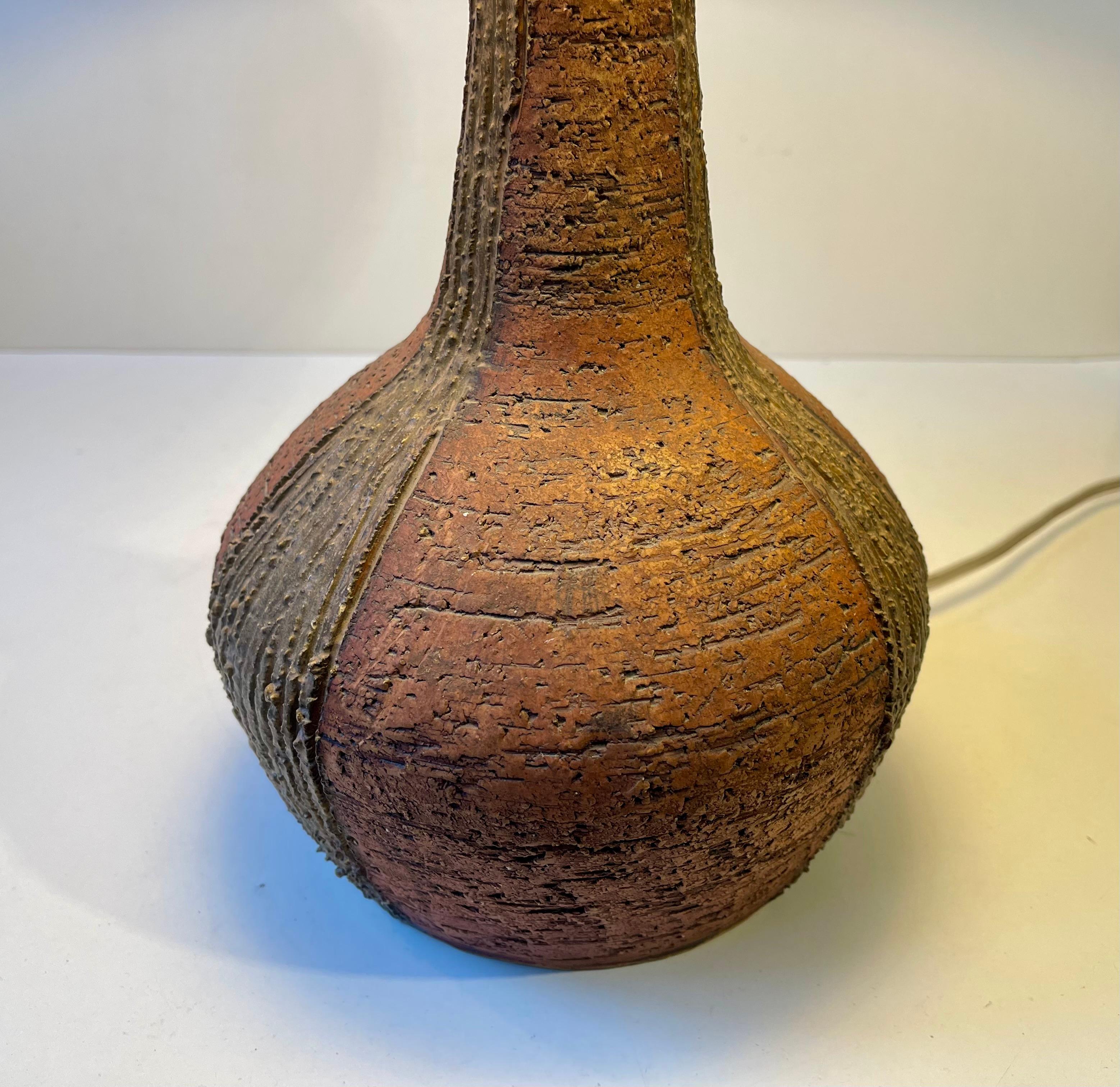 Large Danish Stoneware Table Lamp w. Green Shade by Sejer, 1970s For Sale 8