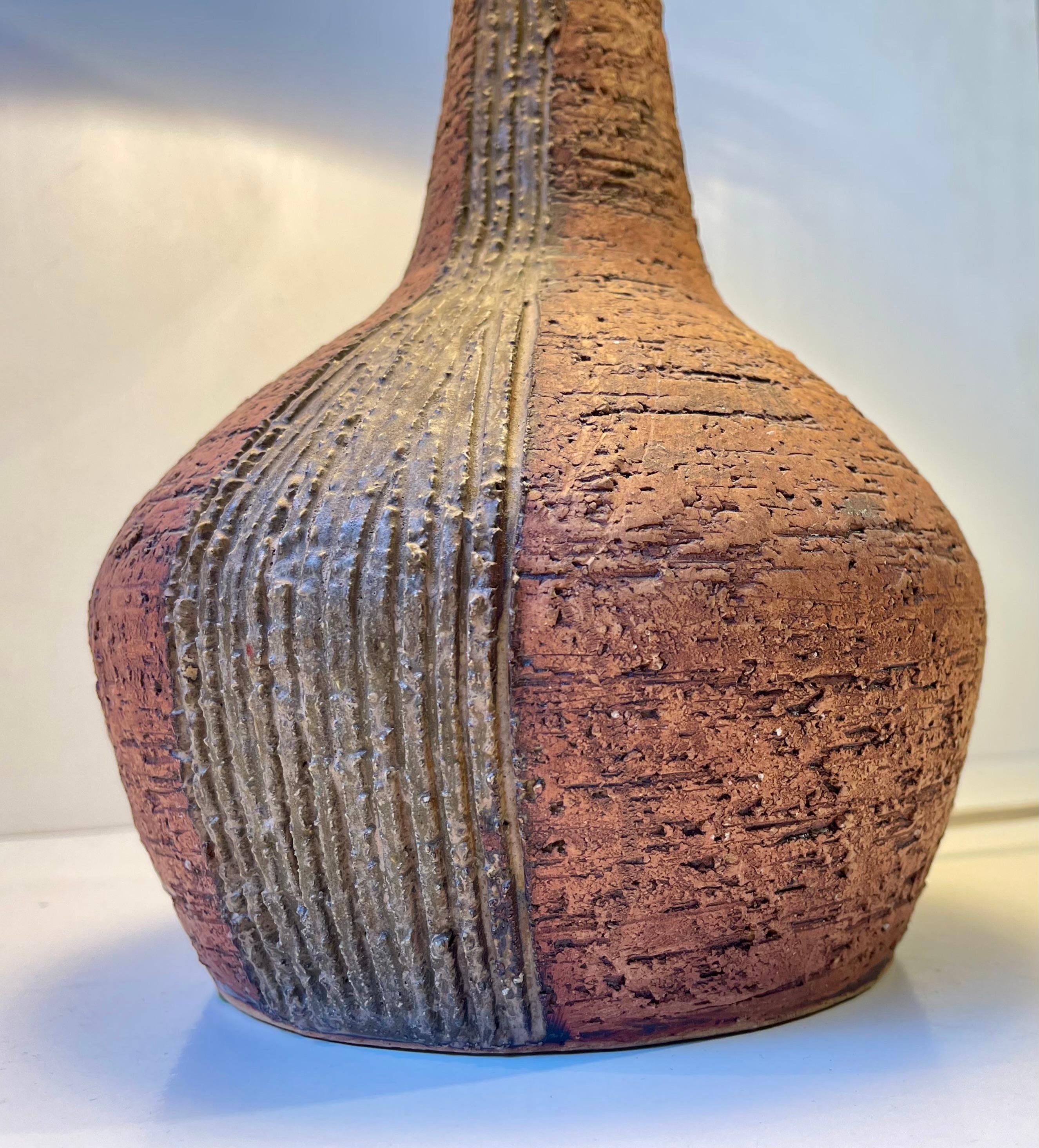 Scandinavian Modern Large Danish Stoneware Table Lamp w. Green Shade by Sejer, 1970s For Sale