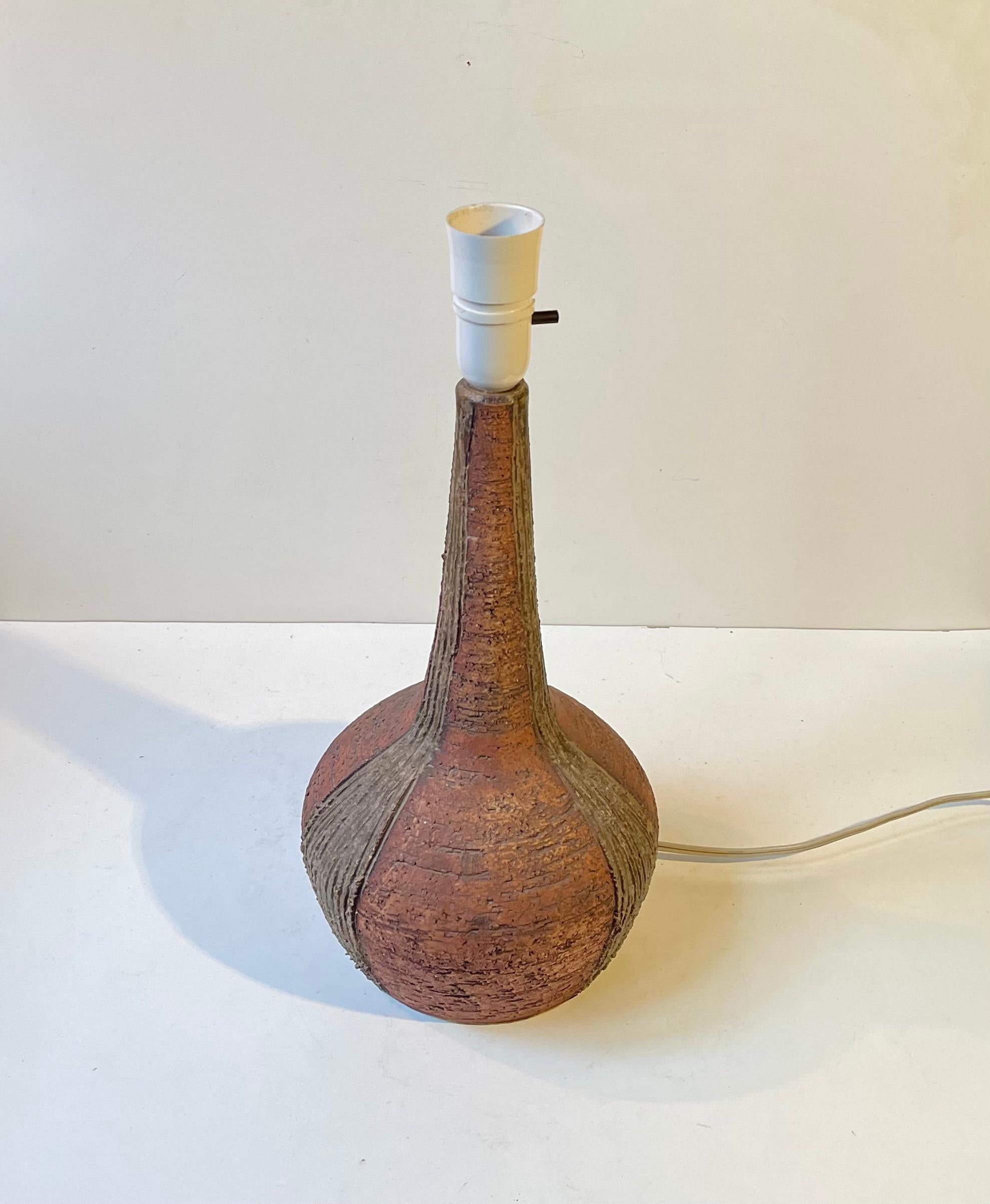 Late 20th Century Large Danish Stoneware Table Lamp w. Green Shade by Sejer, 1970s For Sale