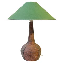 Large Danish Stoneware Table Lamp w. Green Shade by Sejer, 1970s