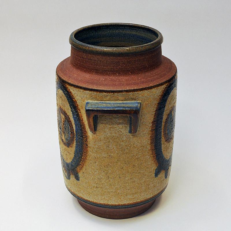 Hand-Painted Large Danish Stoneware Vase by Svend Aage Jensen for Søholm Keramik 1960s For Sale