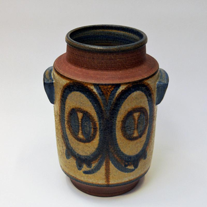 Große dänische Vase aus Steinzeug von Svend Aage Jensen für Søholm Keramik 1960s (Handbemalt) im Angebot