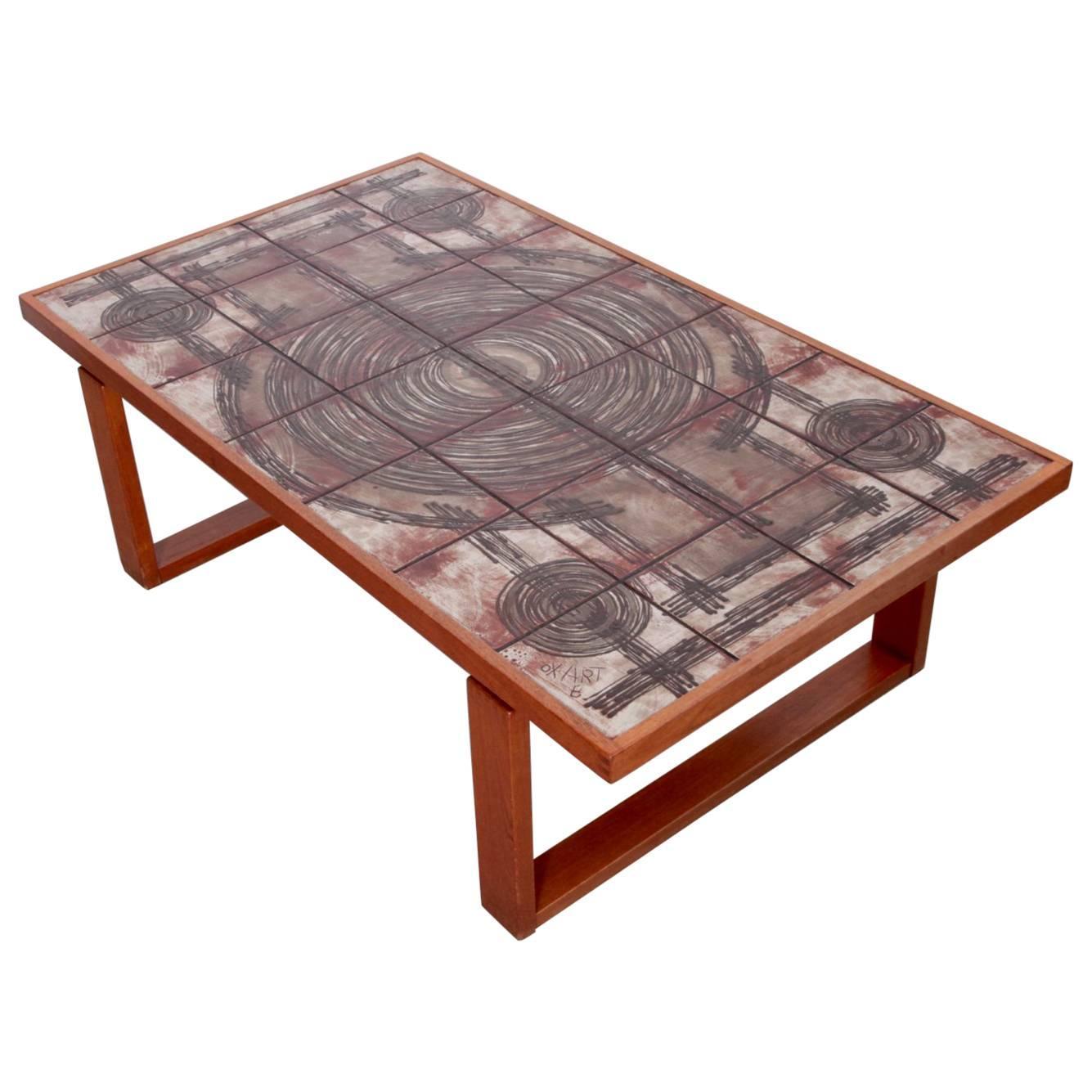 Grand canapé ou table basse danois en teck d'art par Ox-Art