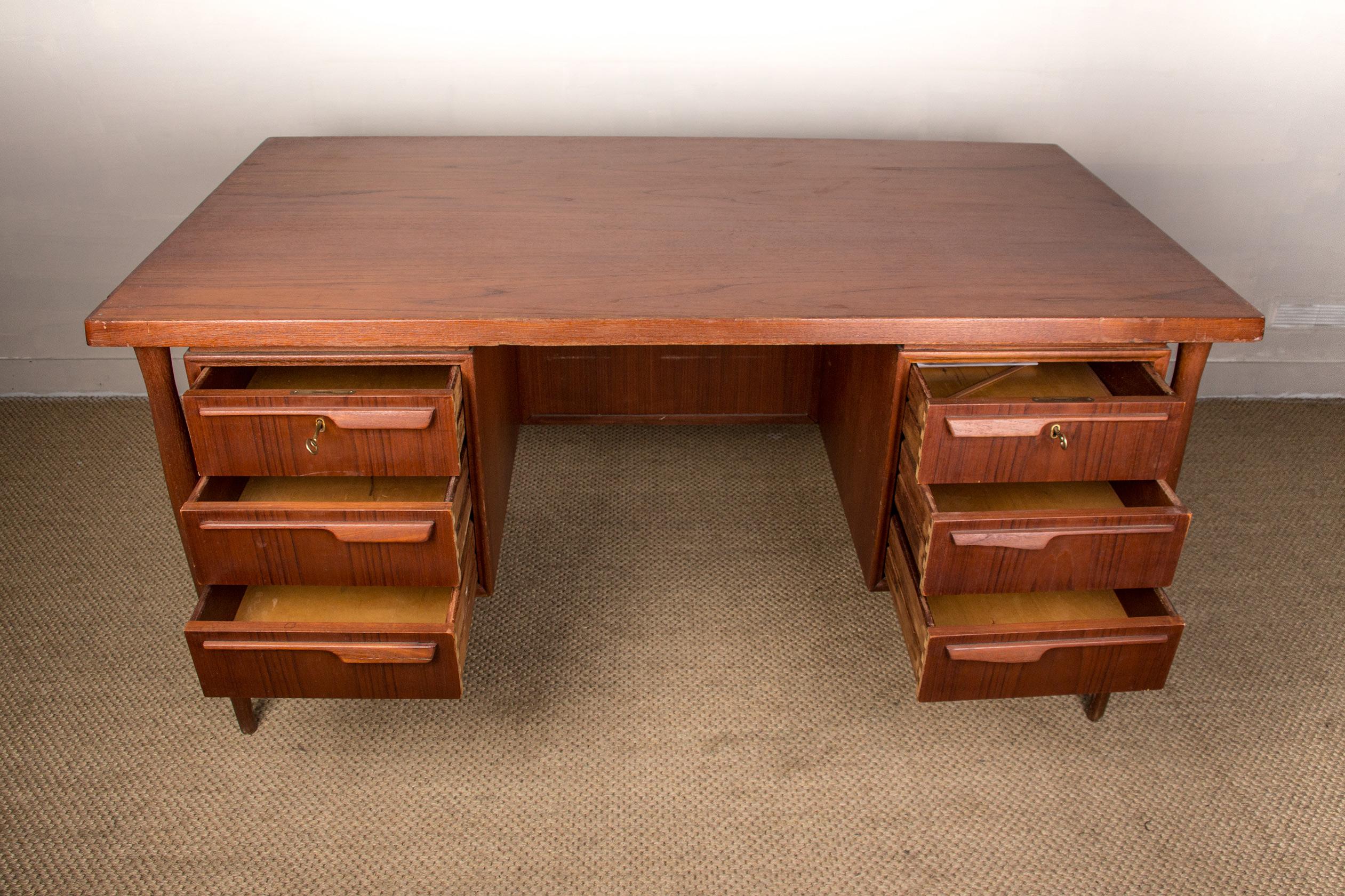 Large Danish Teak Double Sided Executive Office Desk, 1960 2