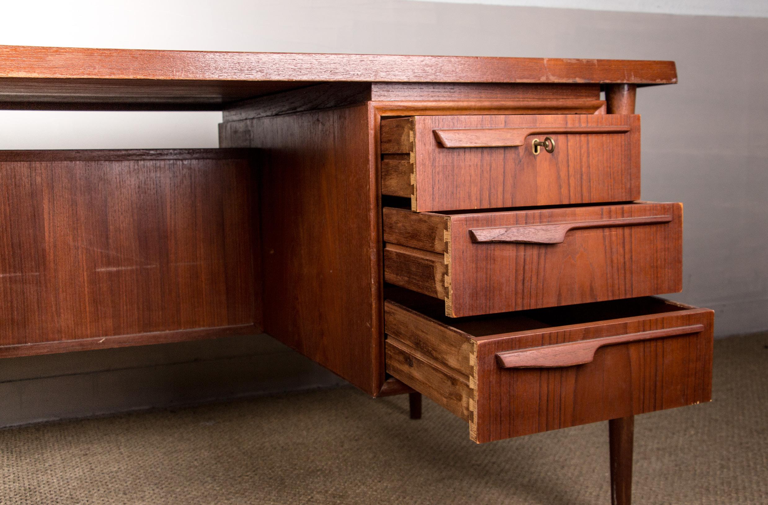 Large Danish Teak Double Sided Executive Office Desk, 1960 4