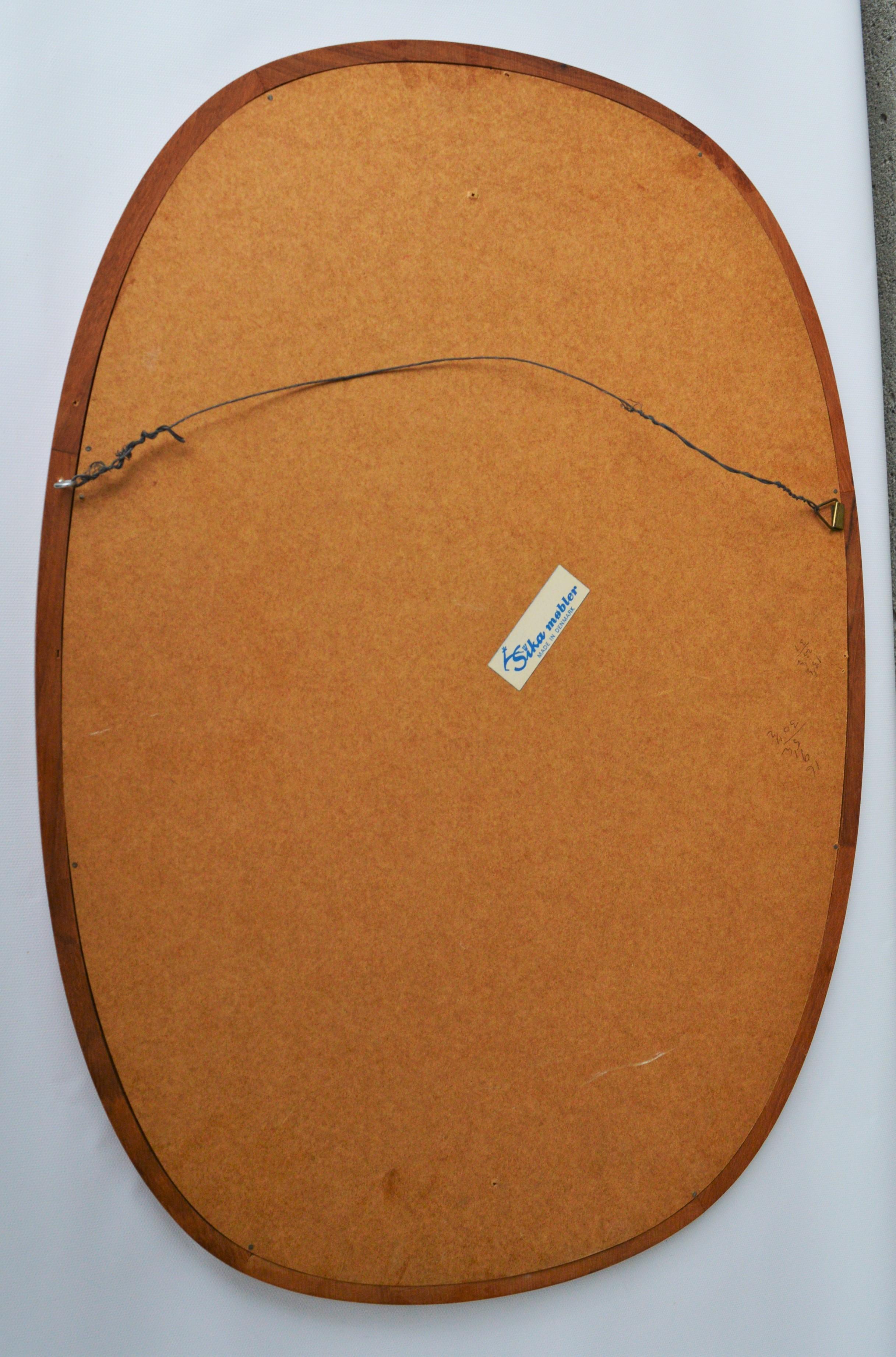 Large Danish Teak Oval or Ovoid Framed Mirror with Flared Edges by Sika Mobler 5