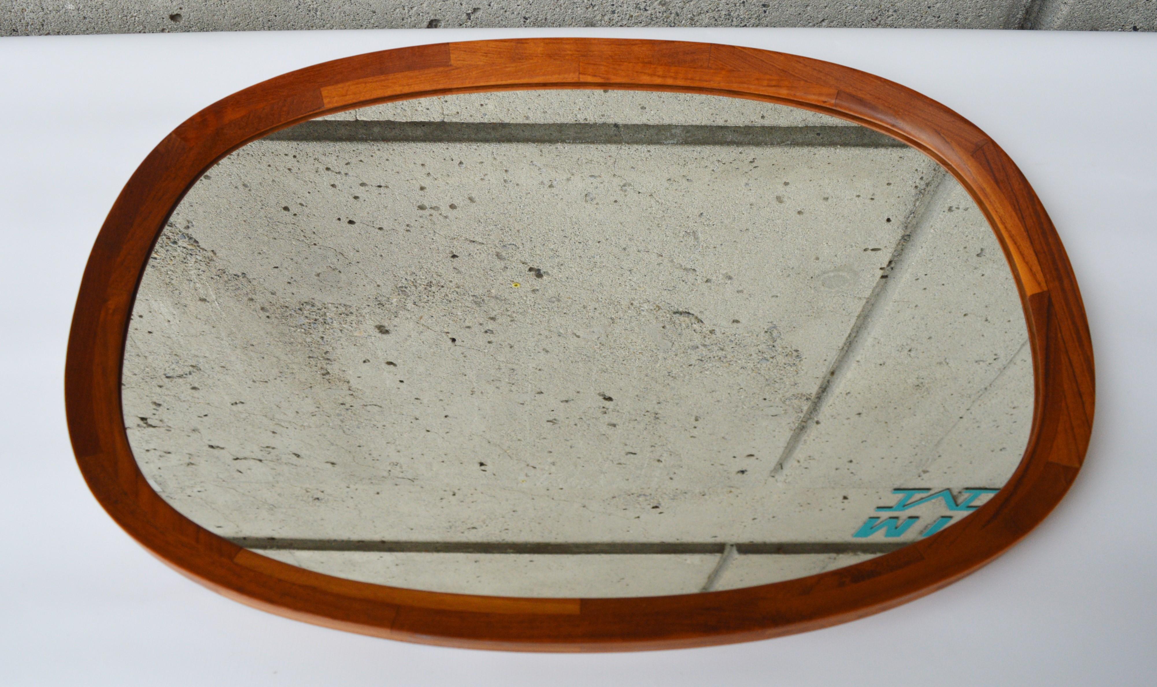 Mid-Century Modern Large Danish Teak Oval or Ovoid Framed Mirror with Flared Edges by Sika Mobler