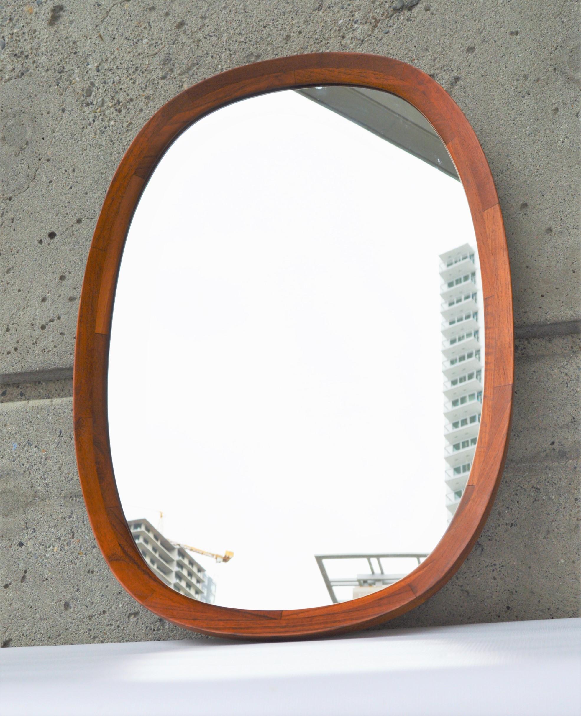 Mid-20th Century Large Danish Teak Oval or Ovoid Framed Mirror with Flared Edges by Sika Mobler