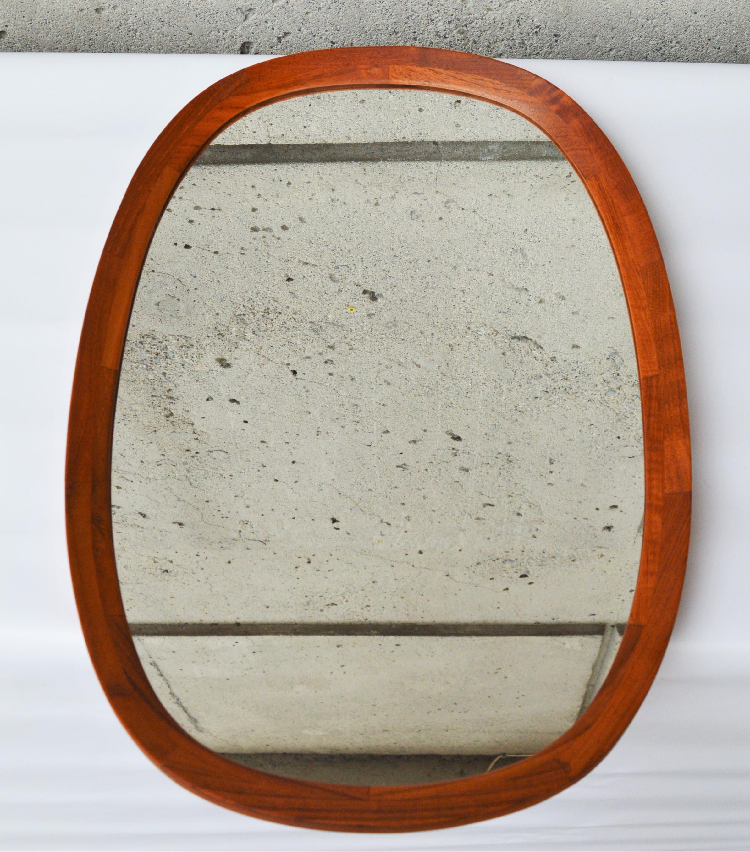 Large Danish Teak Oval or Ovoid Framed Mirror with Flared Edges by Sika Mobler 4
