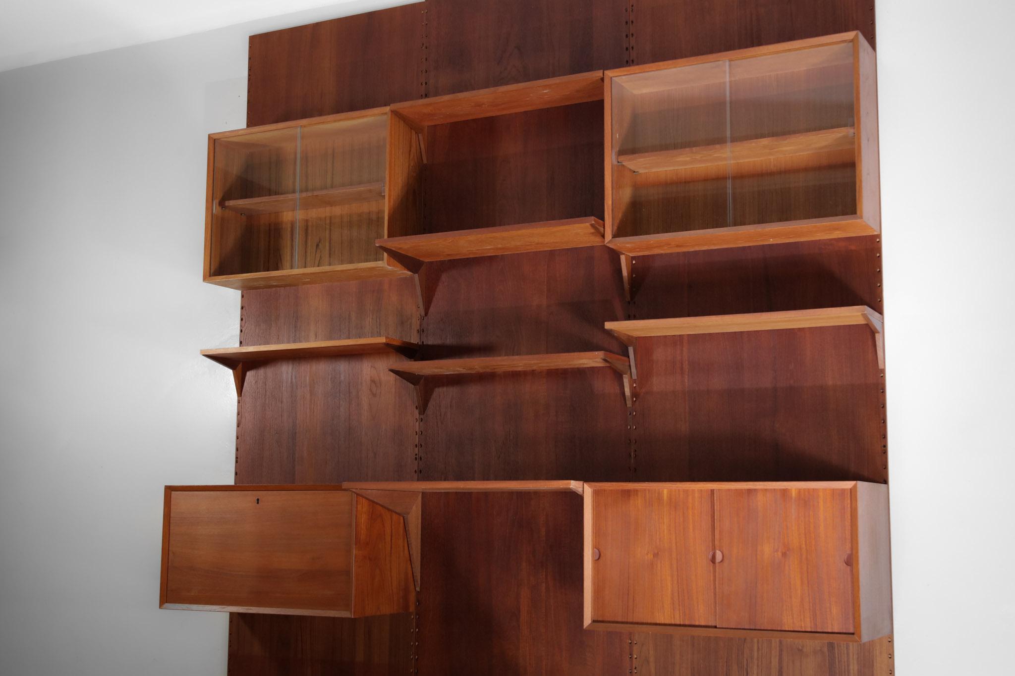 Large Danish Teak Wall Bookcase by Poul Cadovius 3 Sides Scandinavian, F139 1