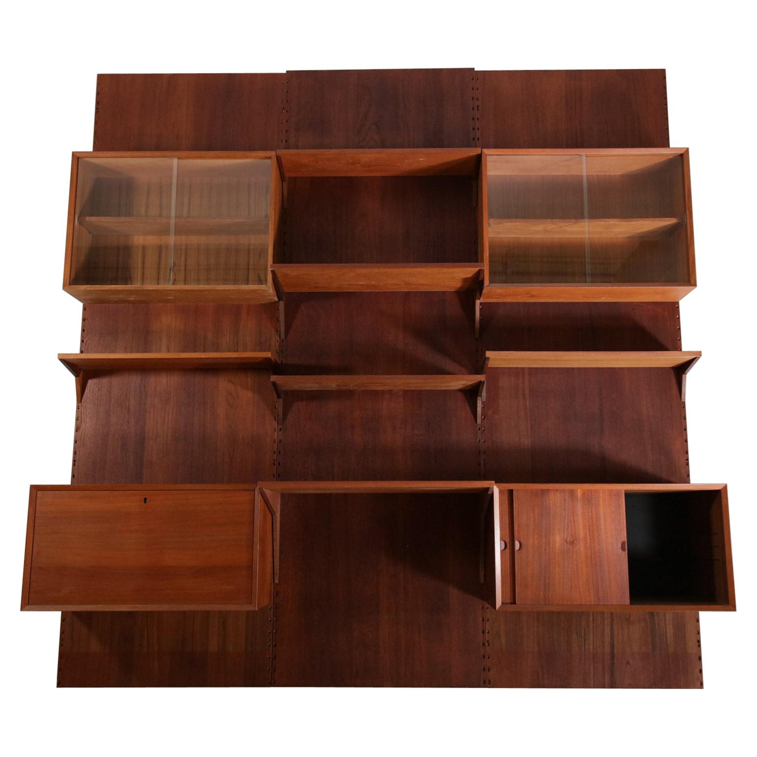 Large Danish Teak Wall Bookcase by Poul Cadovius 3 Sides Scandinavian, F139