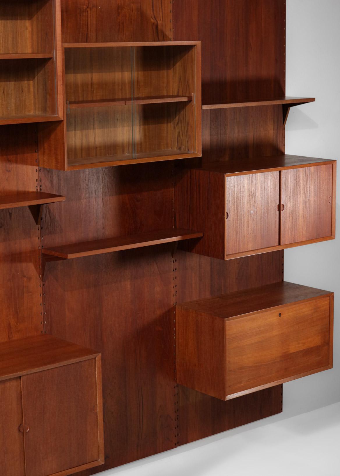 Large Danish Teak Wall Bookcase by Poul Cadovius 4 Sides, F139 3