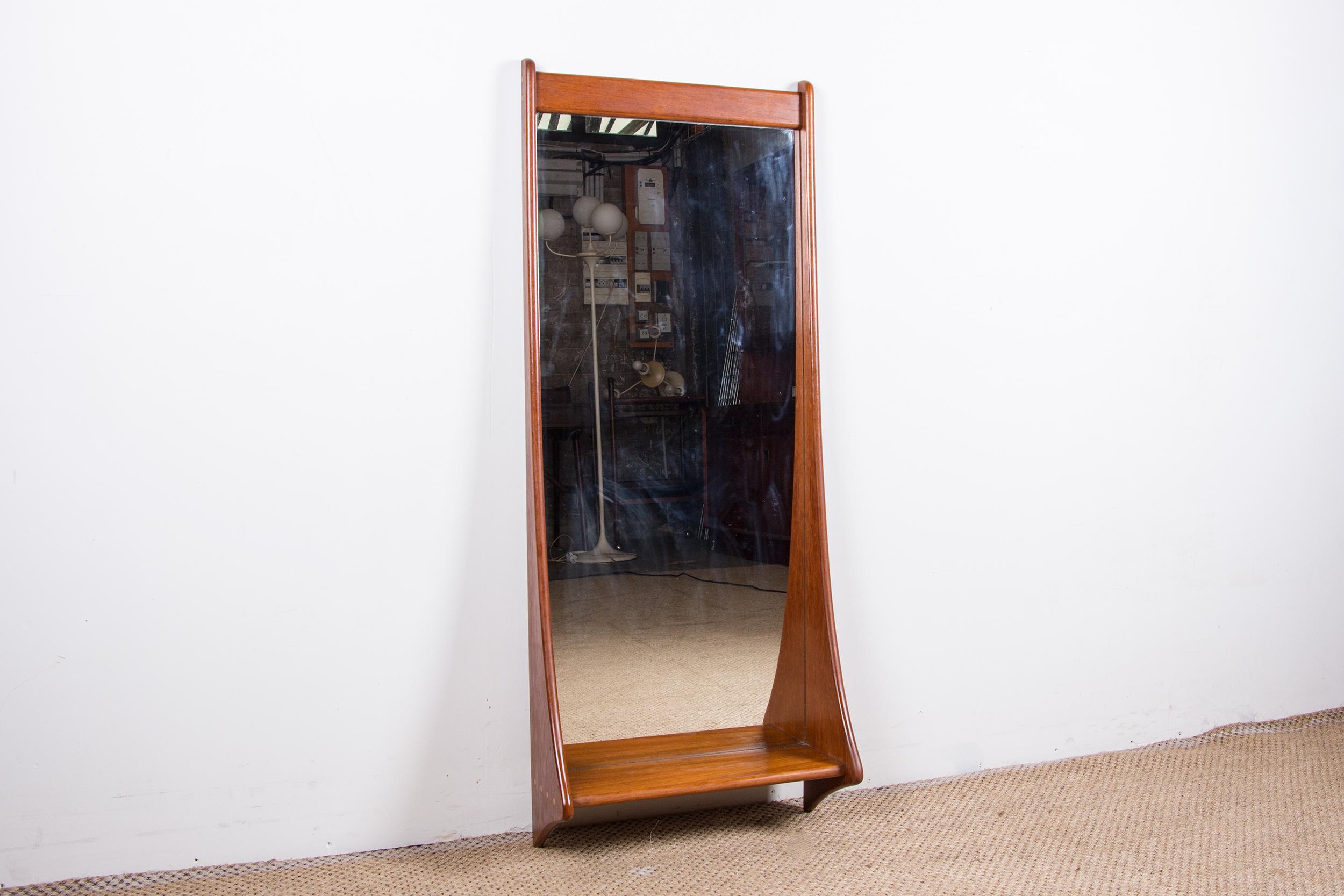 Grande specchio da parete danese in teak di Pedersen & Hansen 1960. in vendita 5