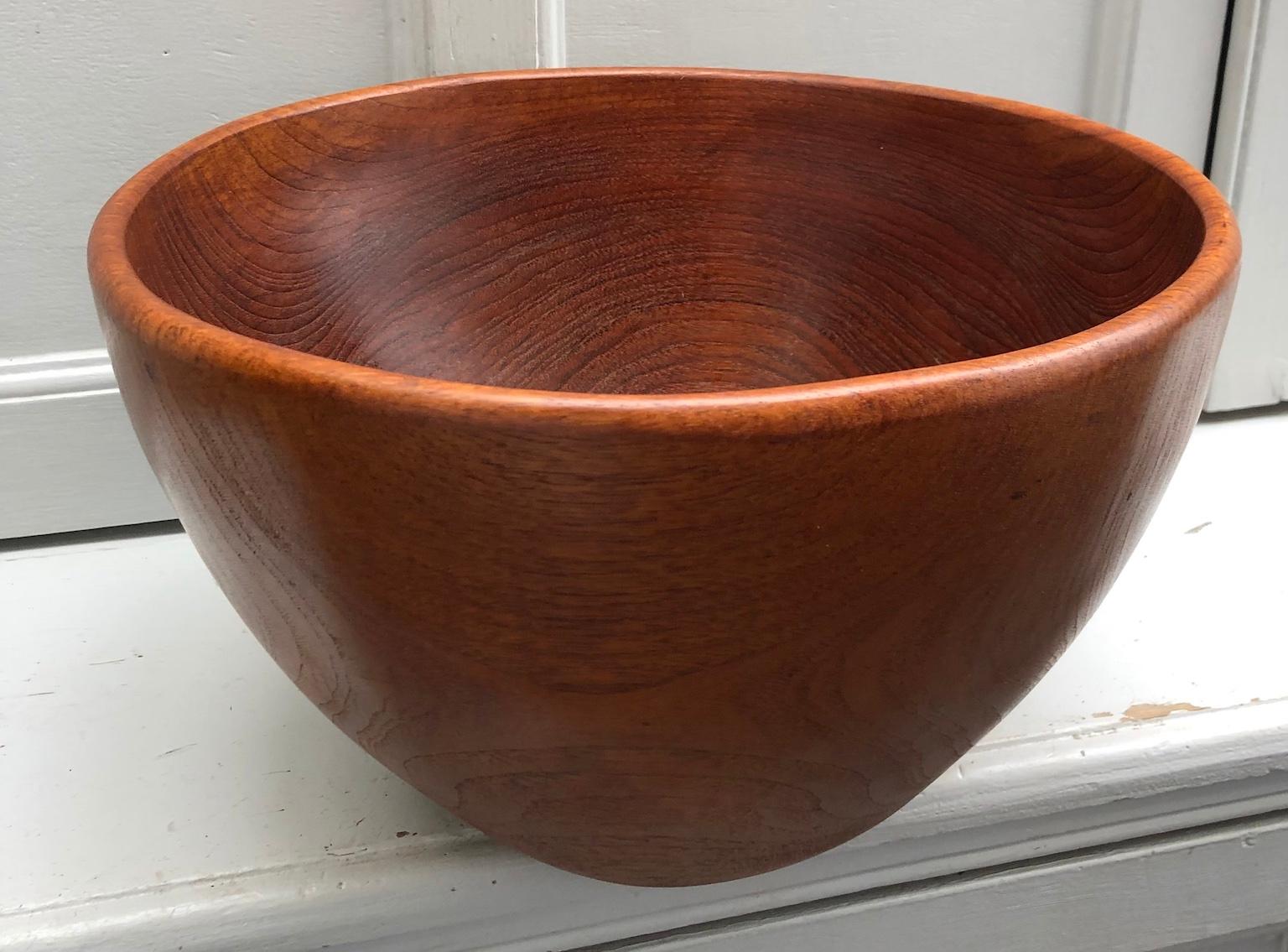 Turned Mid Century Large Danish Teak Sculptural Wooden Bowl, circa 1960 For Sale