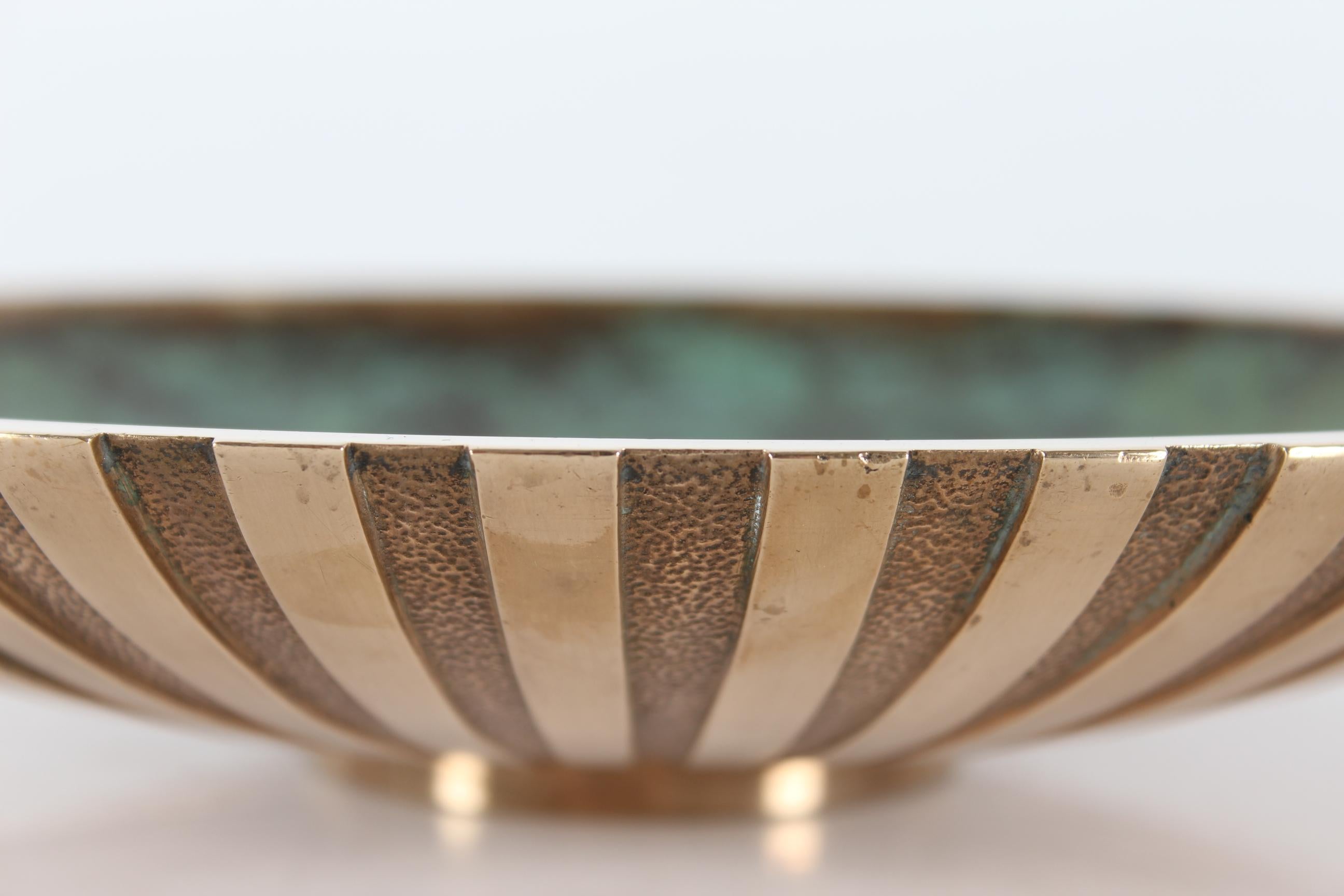 Patinated Large Danish Tinos Art Deco Bronze Dish with Verdigris Patina Denmark 1940s For Sale