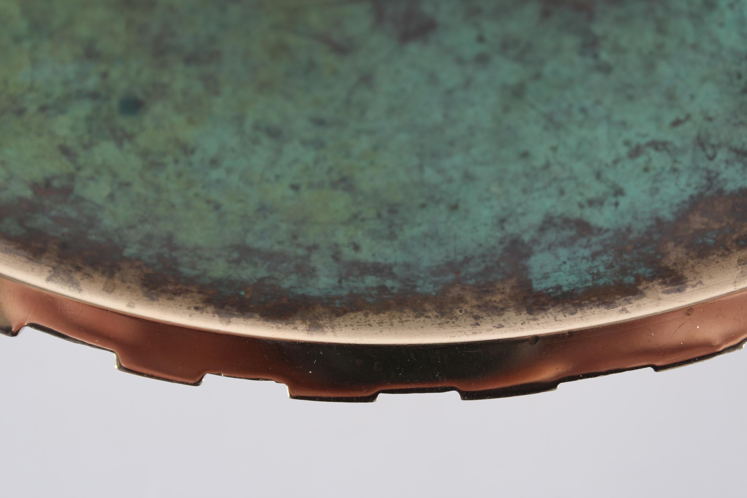 Large Danish Tinos Art Deco Bronze Dish with Verdigris Patina Denmark 1940s For Sale 1