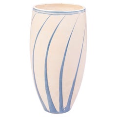 Large Danish vase with light blue stripes on a cream colored base 