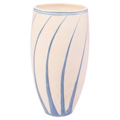 Large Danish vase with light blue stripes on a cream colored base