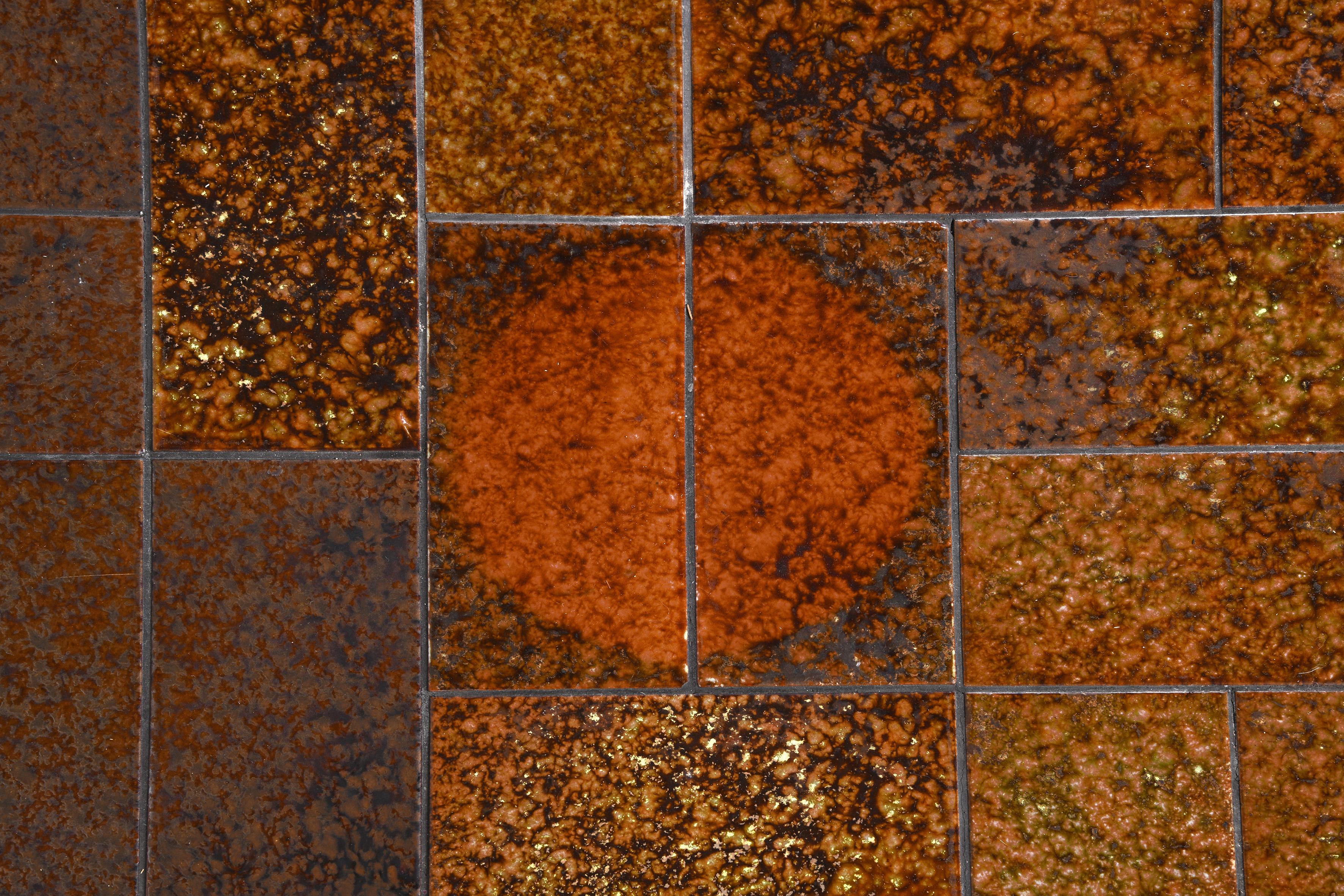 Large danish vintage coffee table wood & ceramic with or without wheels from 60s For Sale 4