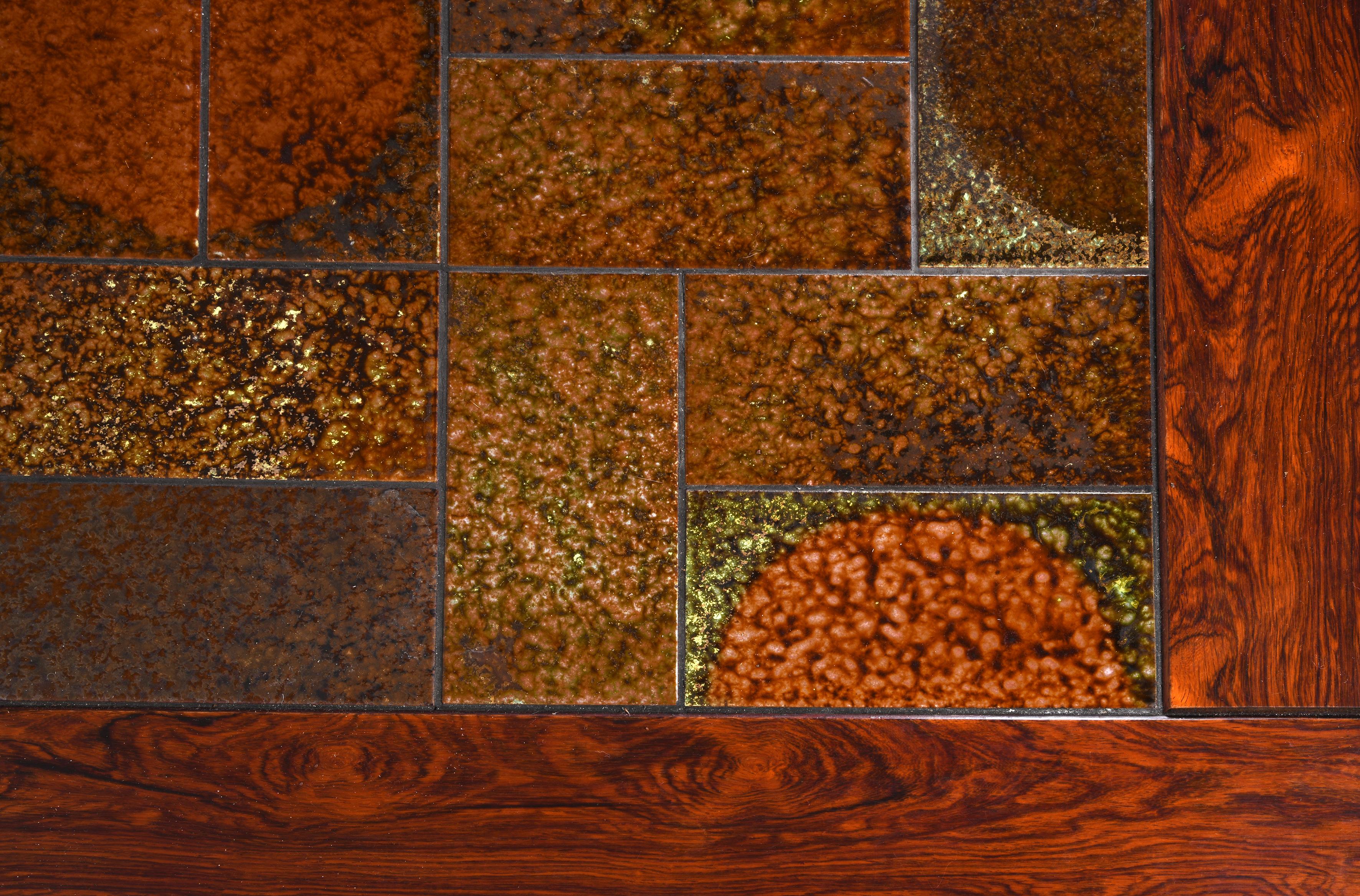 Large danish vintage coffee table wood & ceramic with or without wheels from 60s For Sale 6