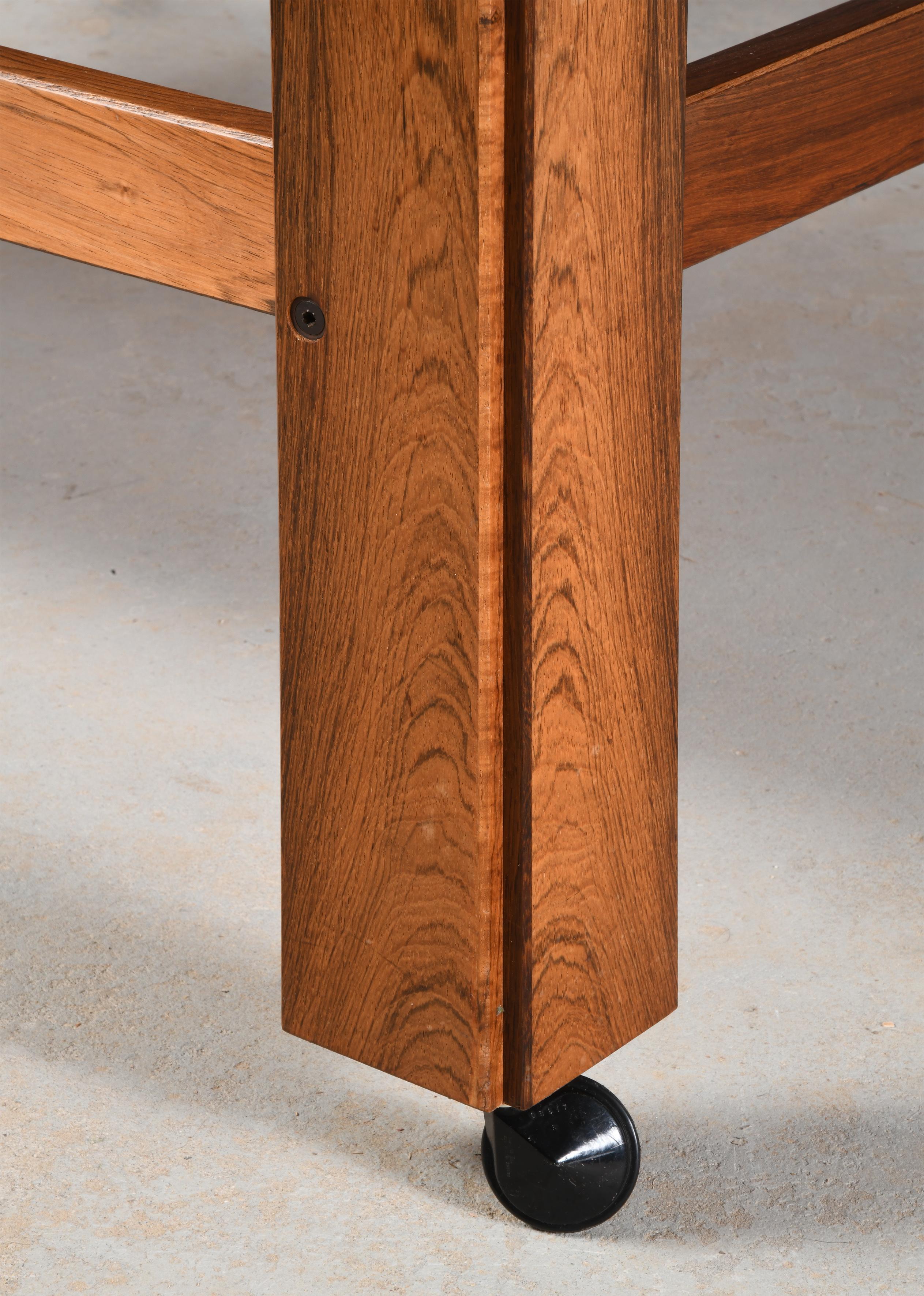 Large danish vintage coffee table wood & ceramic with or without wheels from 60s In Good Condition For Sale In SAINT-YRIEIX-SUR-CHARENTE, FR