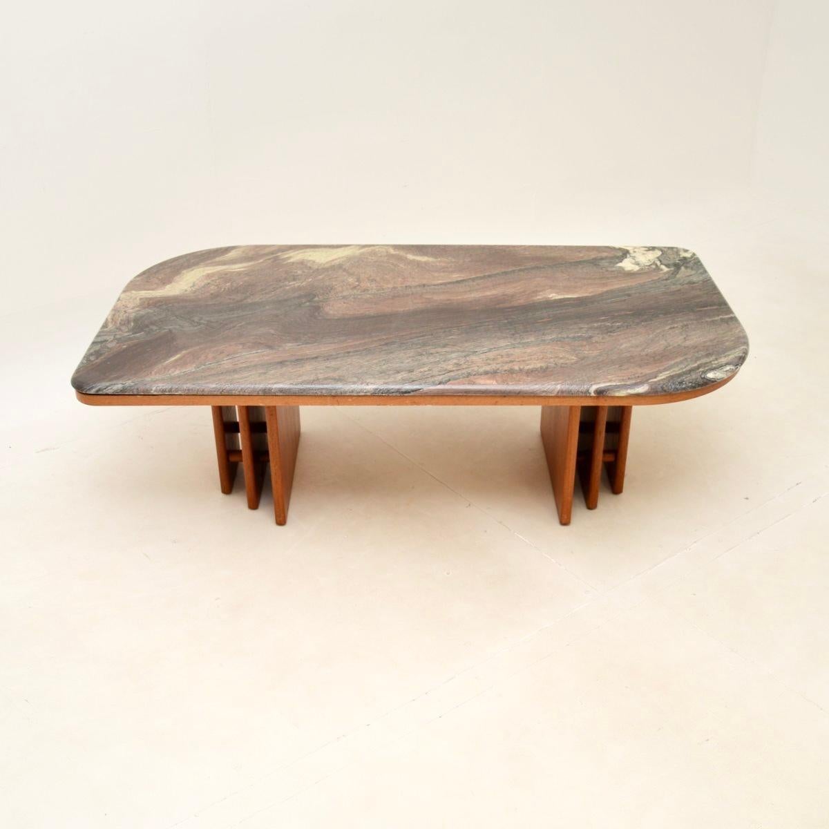 Mid-Century Modern Large Danish Vintage Marble Top Coffee Table