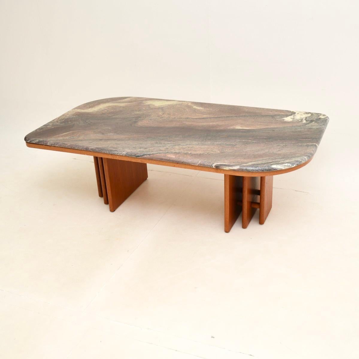 Large Danish Vintage Marble Top Coffee Table In Good Condition In London, GB
