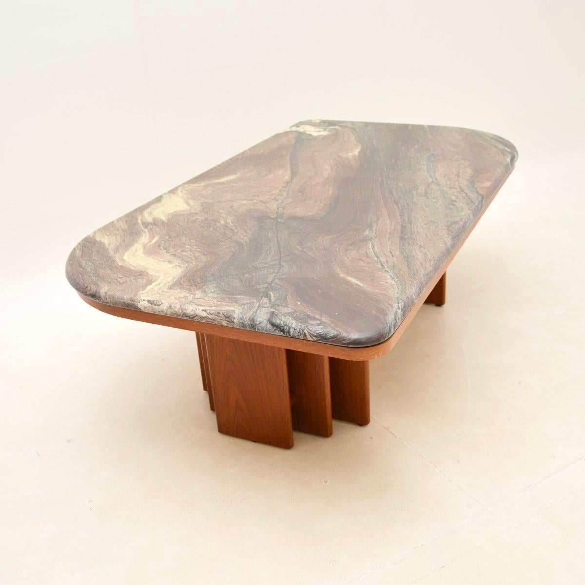 Large Danish Vintage Marble Top Coffee Table 1
