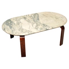 Large Danish Vintage Marble Top Coffee Table