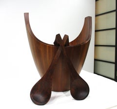 Large Dansk Rosewood Serving Bowl w/ Spoons by Jens Quistgaard