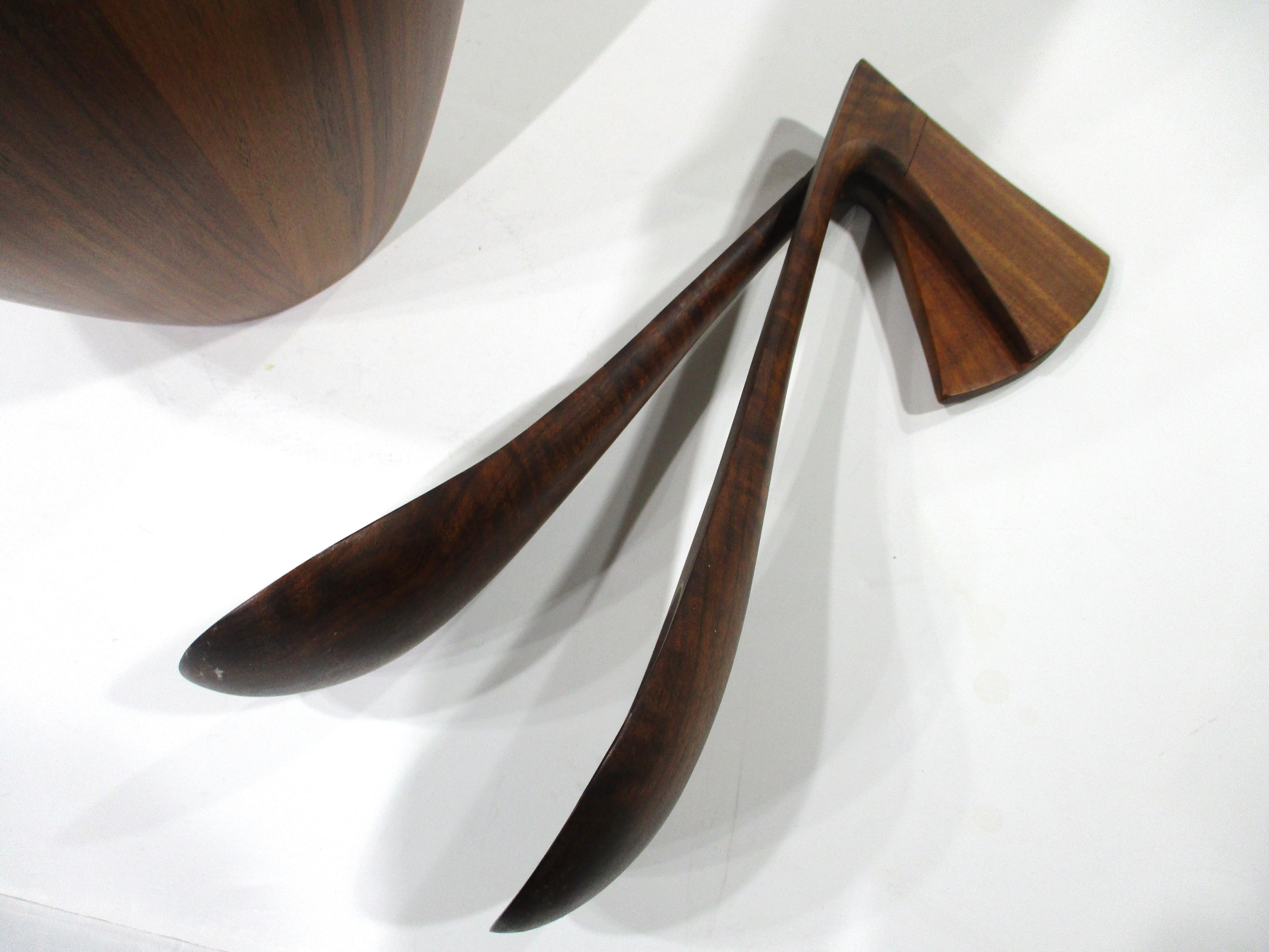 Large Dansk Rosewood Serving Bowl w/ Spoons by Jens Quistgaard  For Sale 1