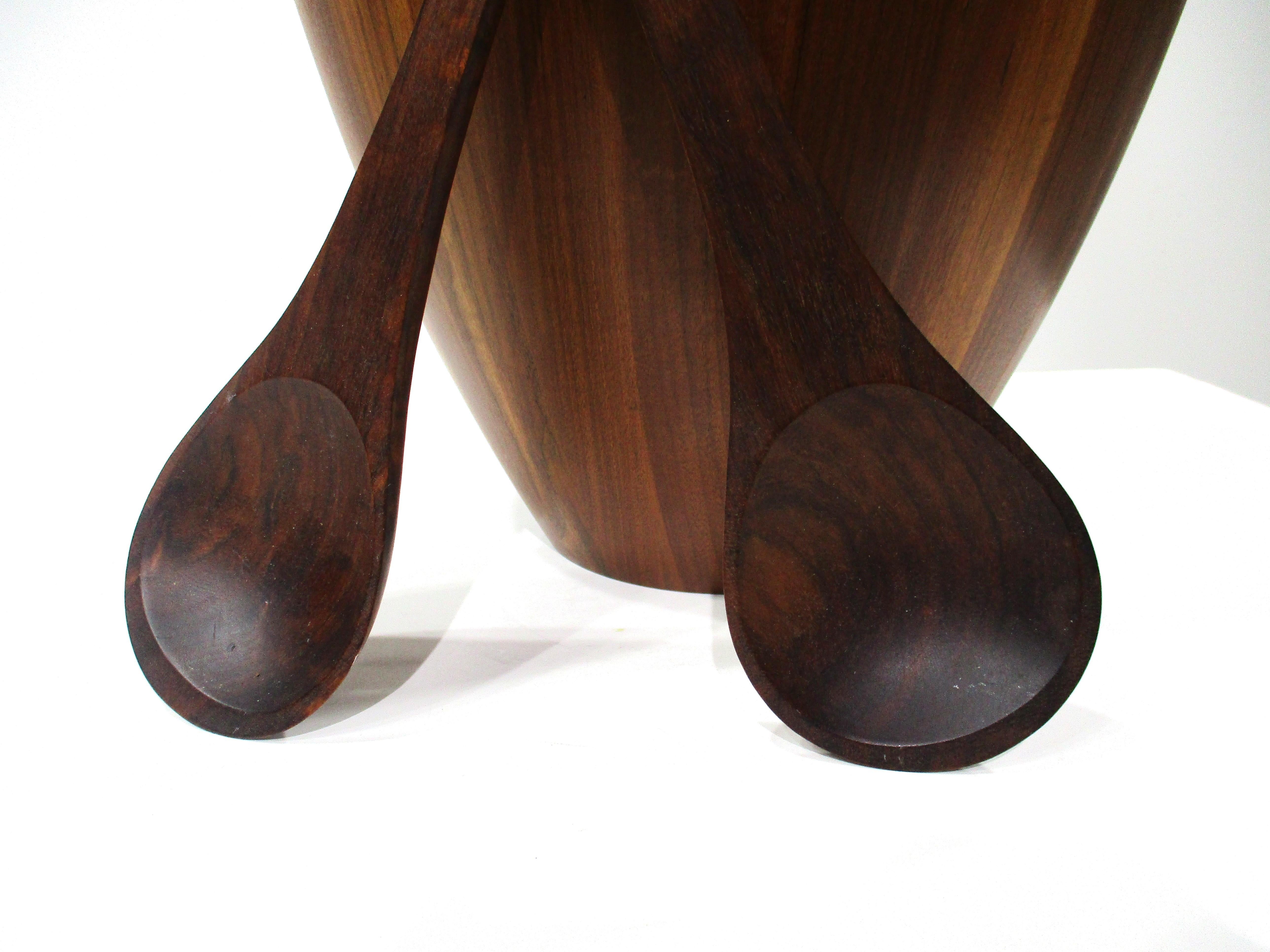 Large Dansk Rosewood Serving Bowl w/ Spoons by Jens Quistgaard  For Sale 2