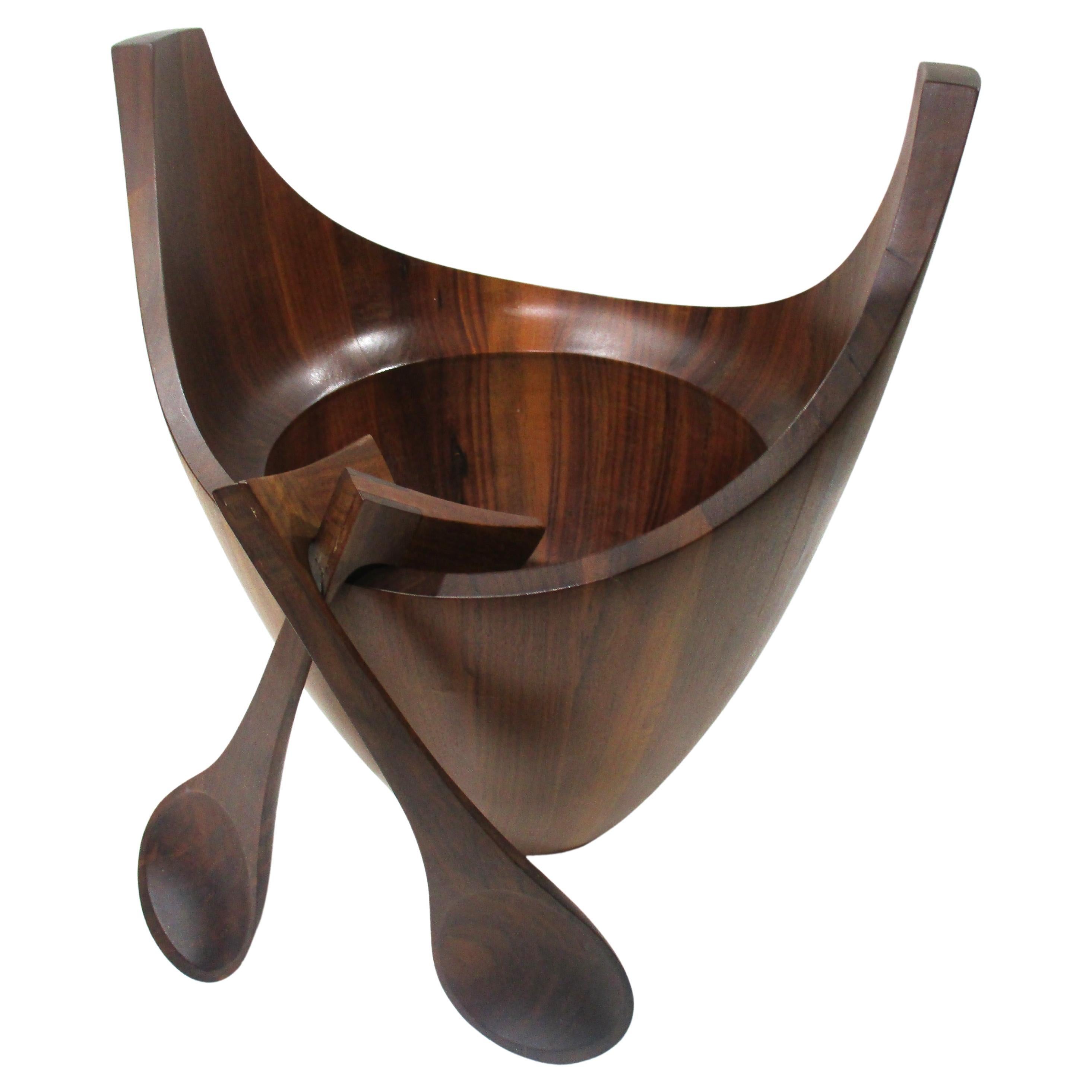 Large Dansk Rosewood Serving Bowl w/ Spoons by Jens Quistgaard  For Sale