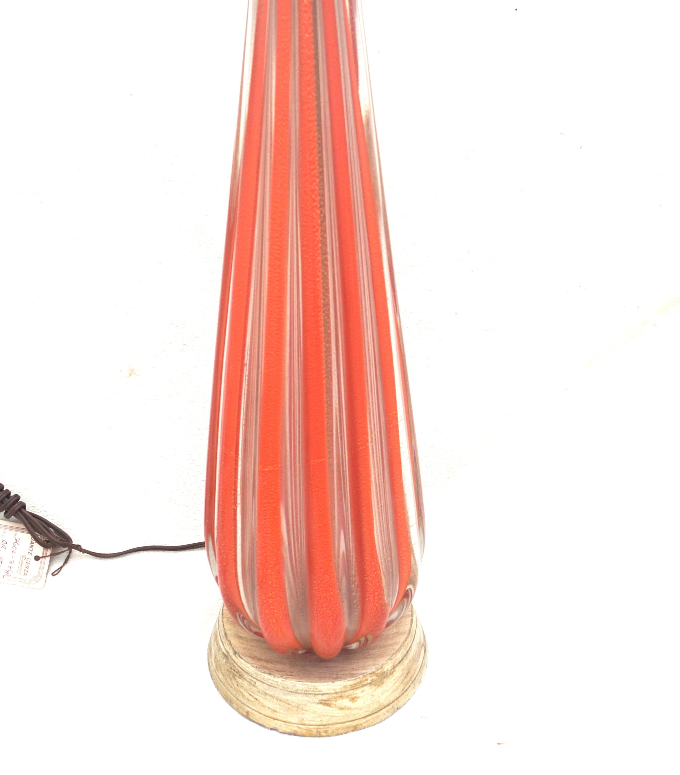 Große Dante Cerza Camer Muranoglas-Tischlampe mit Originaletikett (Italienisch)