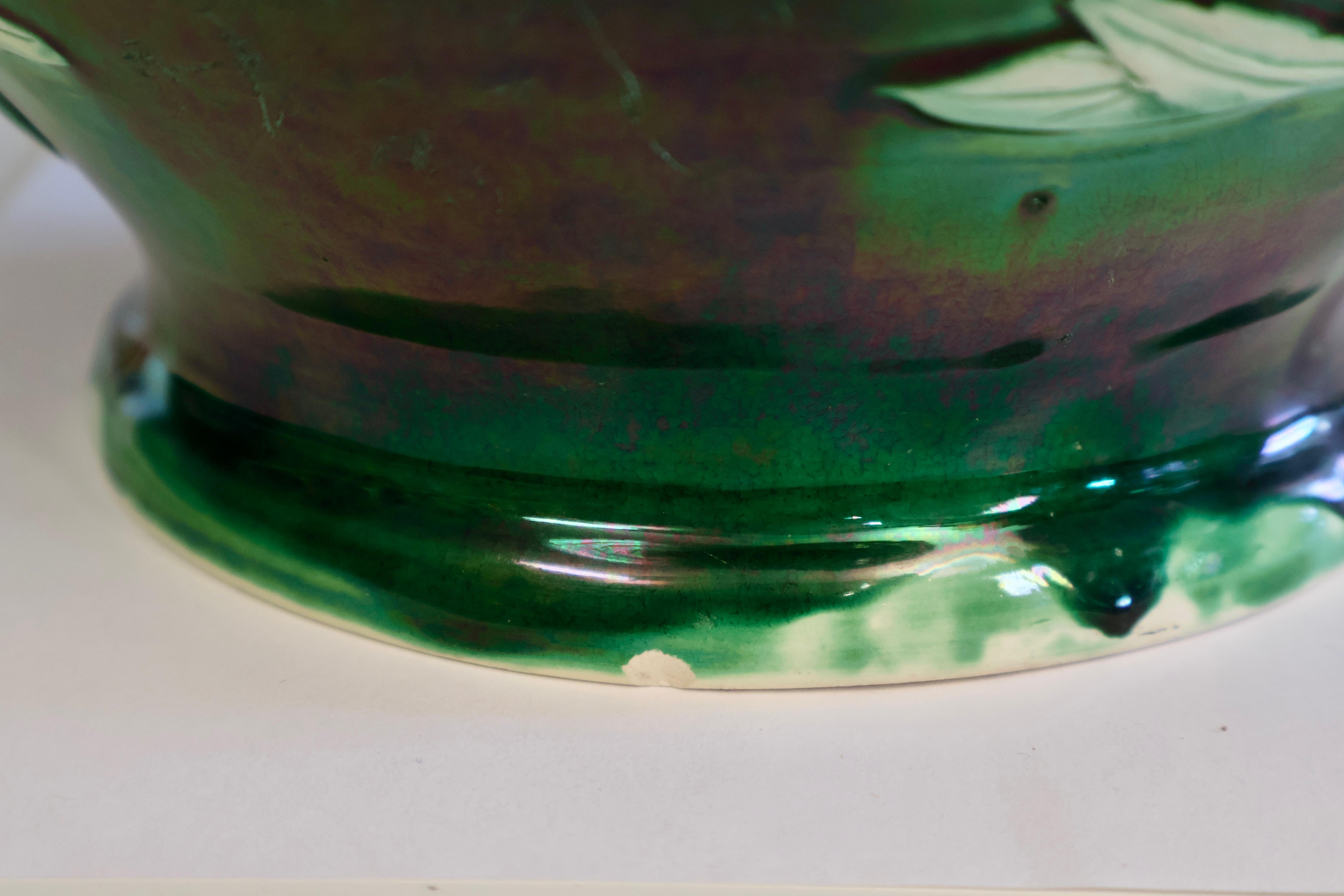 Large Danto-Awaji Pottery with Sprigged Peonies on a Green Ground For Sale 3