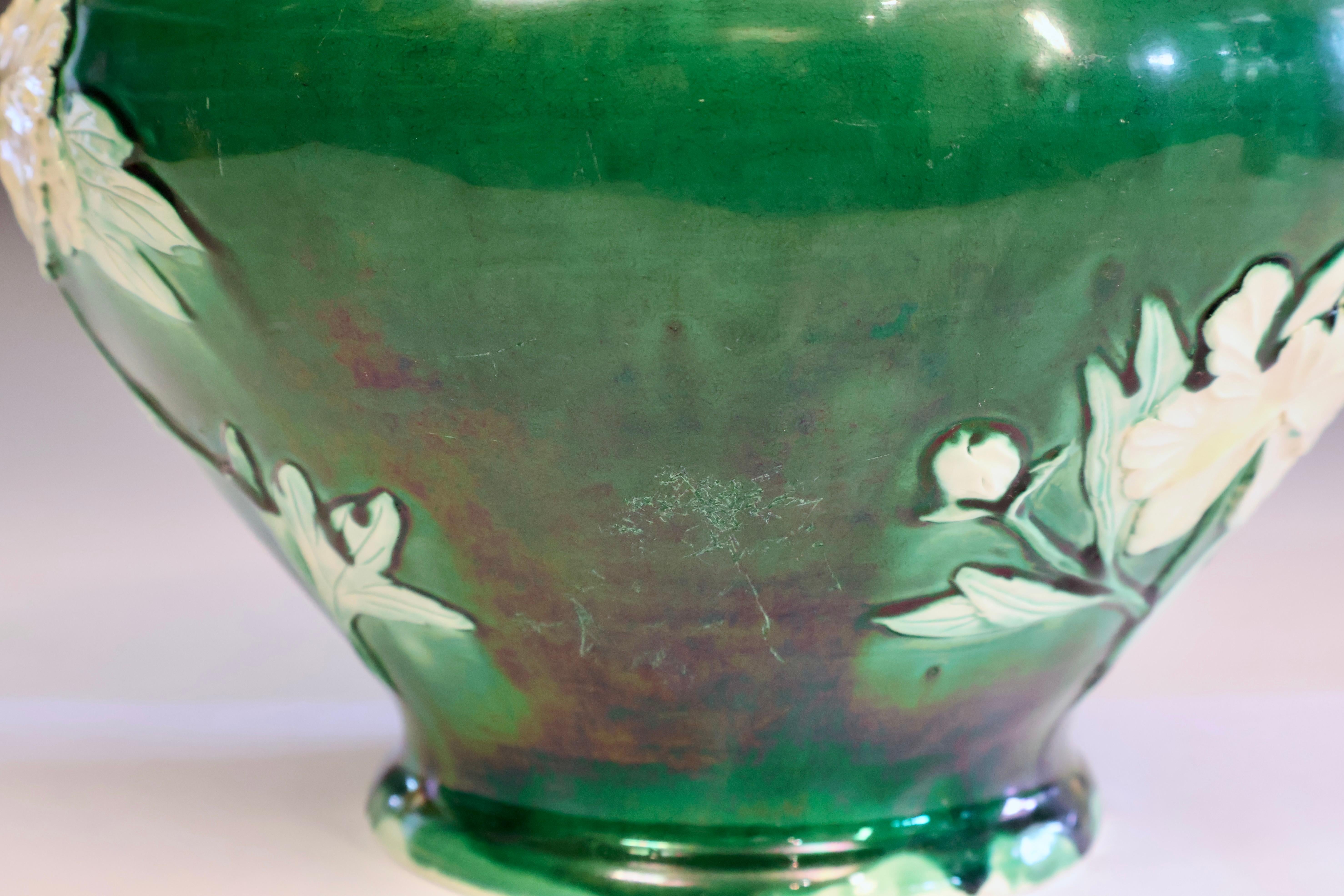 Large Danto-Awaji Pottery with Sprigged Peonies on a Green Ground For Sale 4