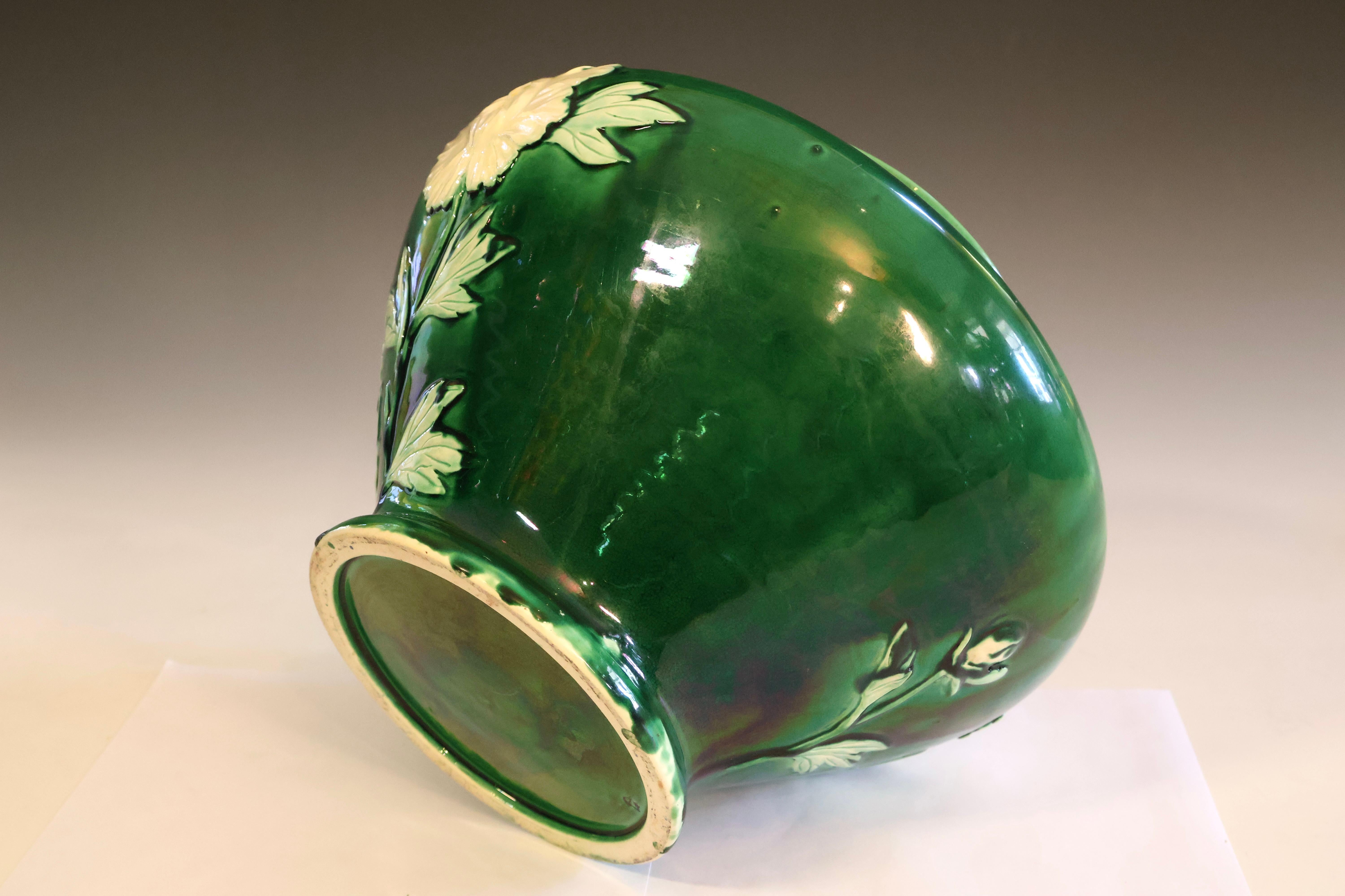 Early 20th Century Large Danto-Awaji Pottery with Sprigged Peonies on a Green Ground For Sale
