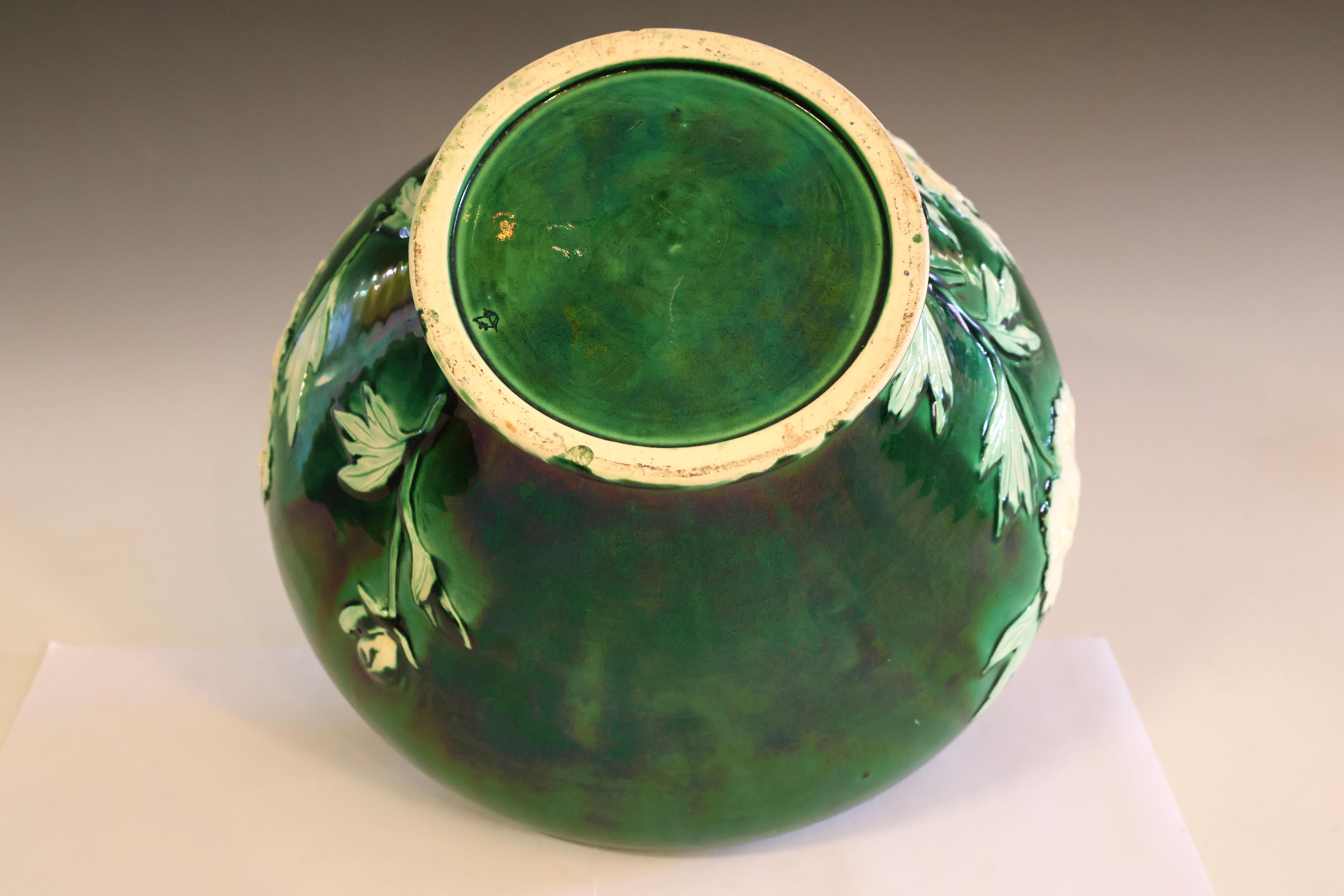 Large Danto-Awaji Pottery with Sprigged Peonies on a Green Ground For Sale 1