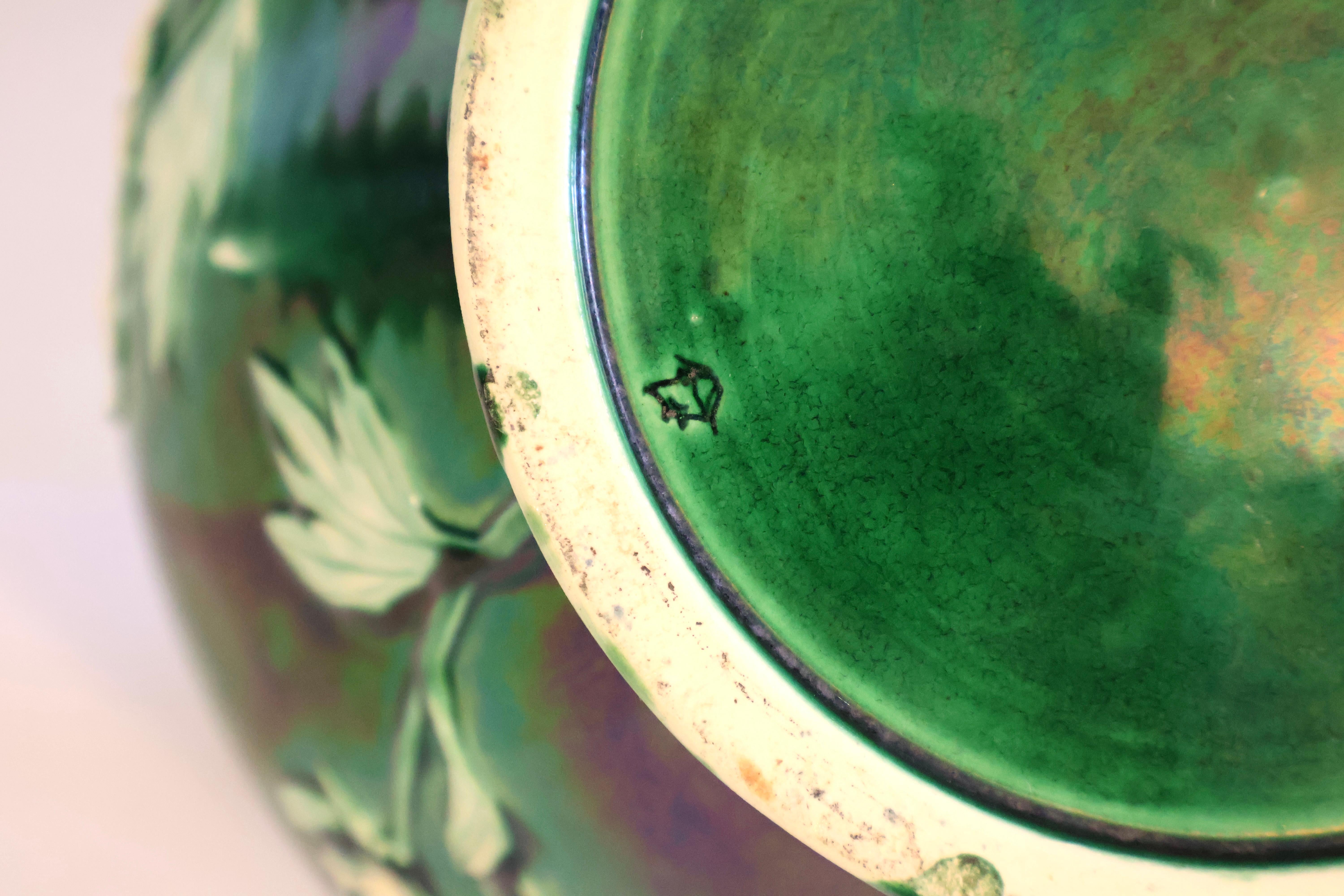 Large Danto-Awaji Pottery with Sprigged Peonies on a Green Ground For Sale 2