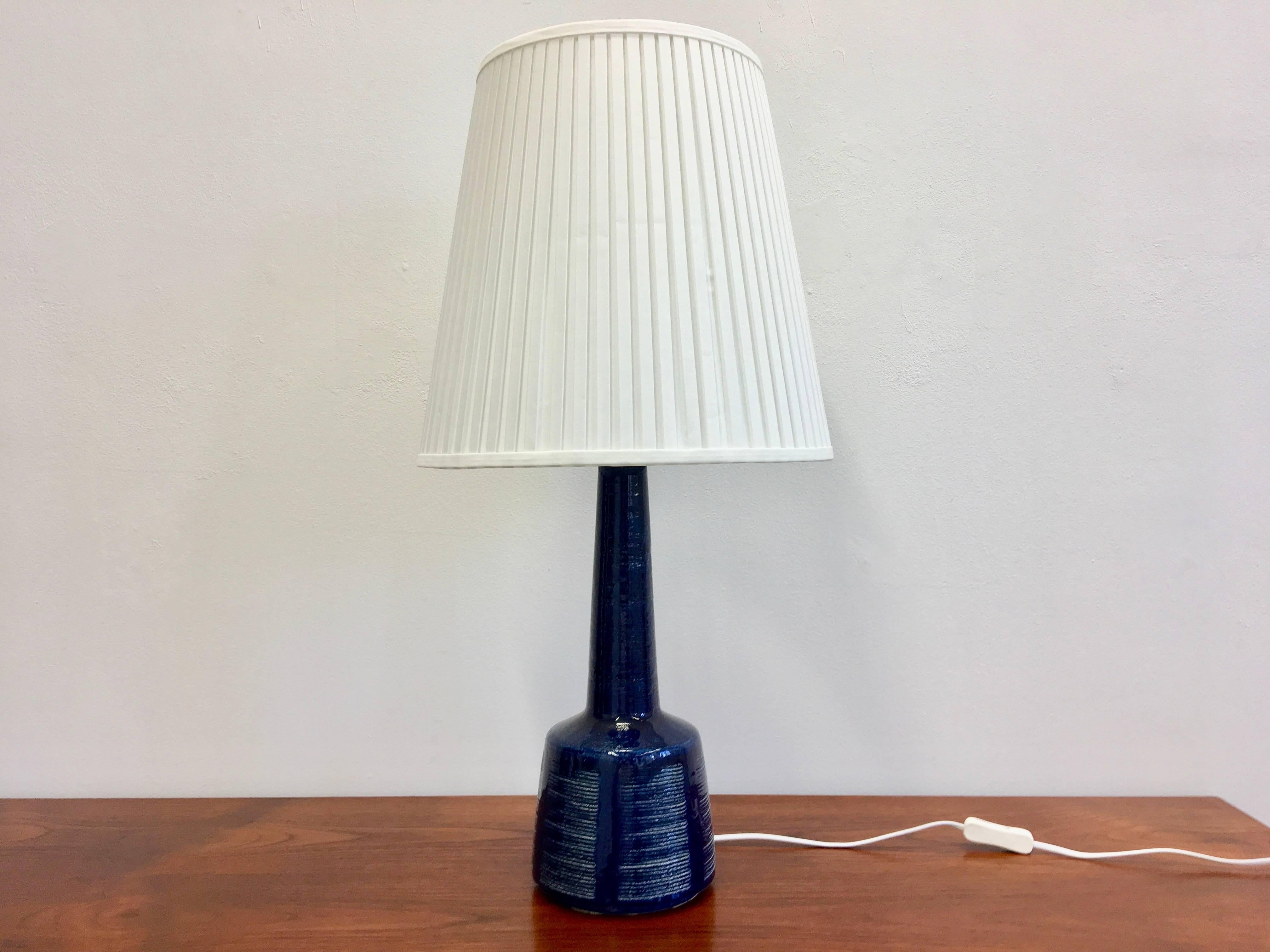 Glazed Large Dark Blue Danish Ceramic Table Lamp by Esben Klint for Palshus