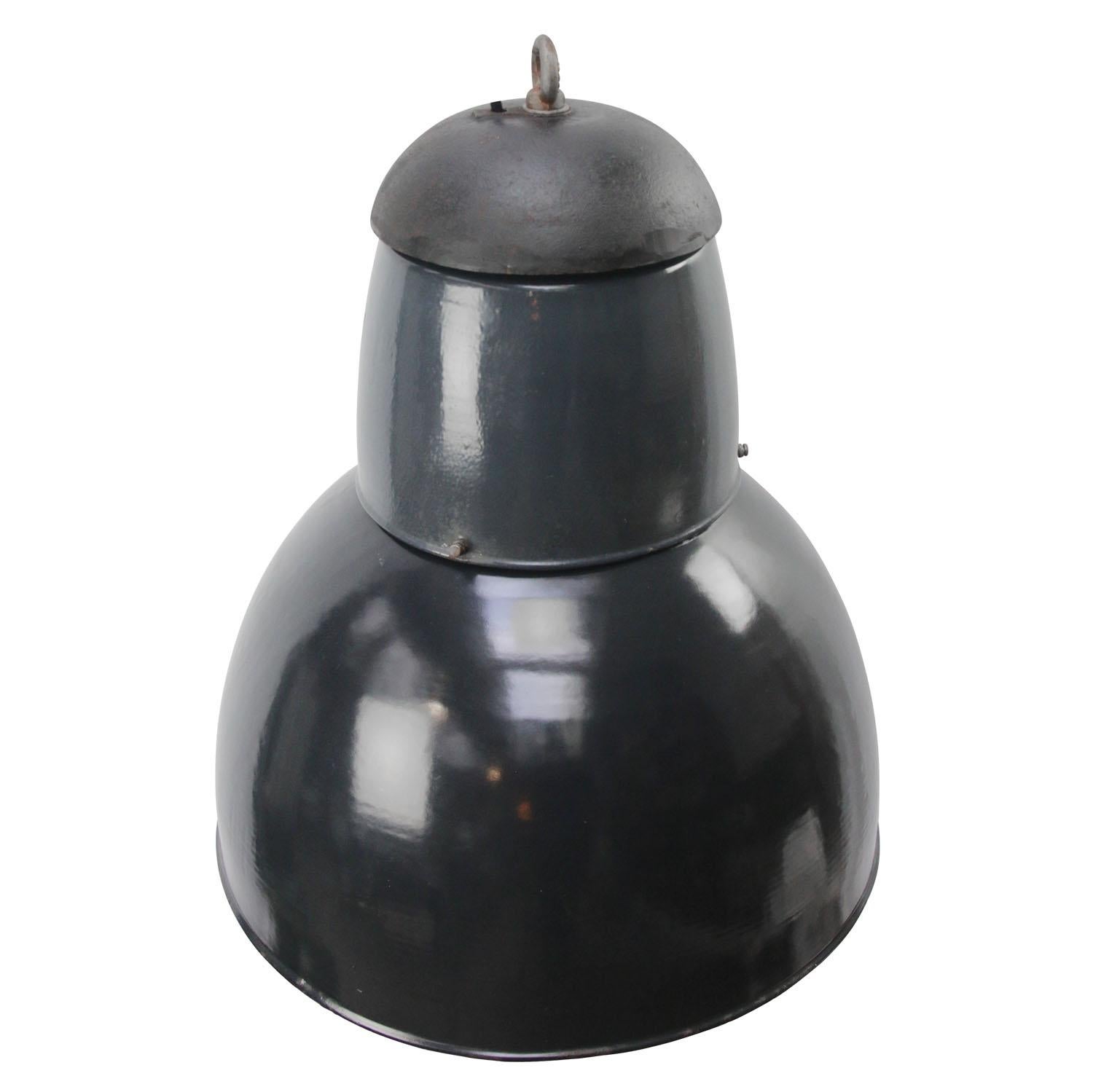 Blue enamel industrial pendant.
Cast iron top. White interior.

Weight: 7.5 kg / 16.5 lb

Priced per individual item. All lamps have been made suitable by international standards for incandescent light bulbs, energy-efficient and LED bulbs.