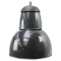 Large Dark Blue Enamel Vintage Industrial Cast Iron Top Pendant Lights