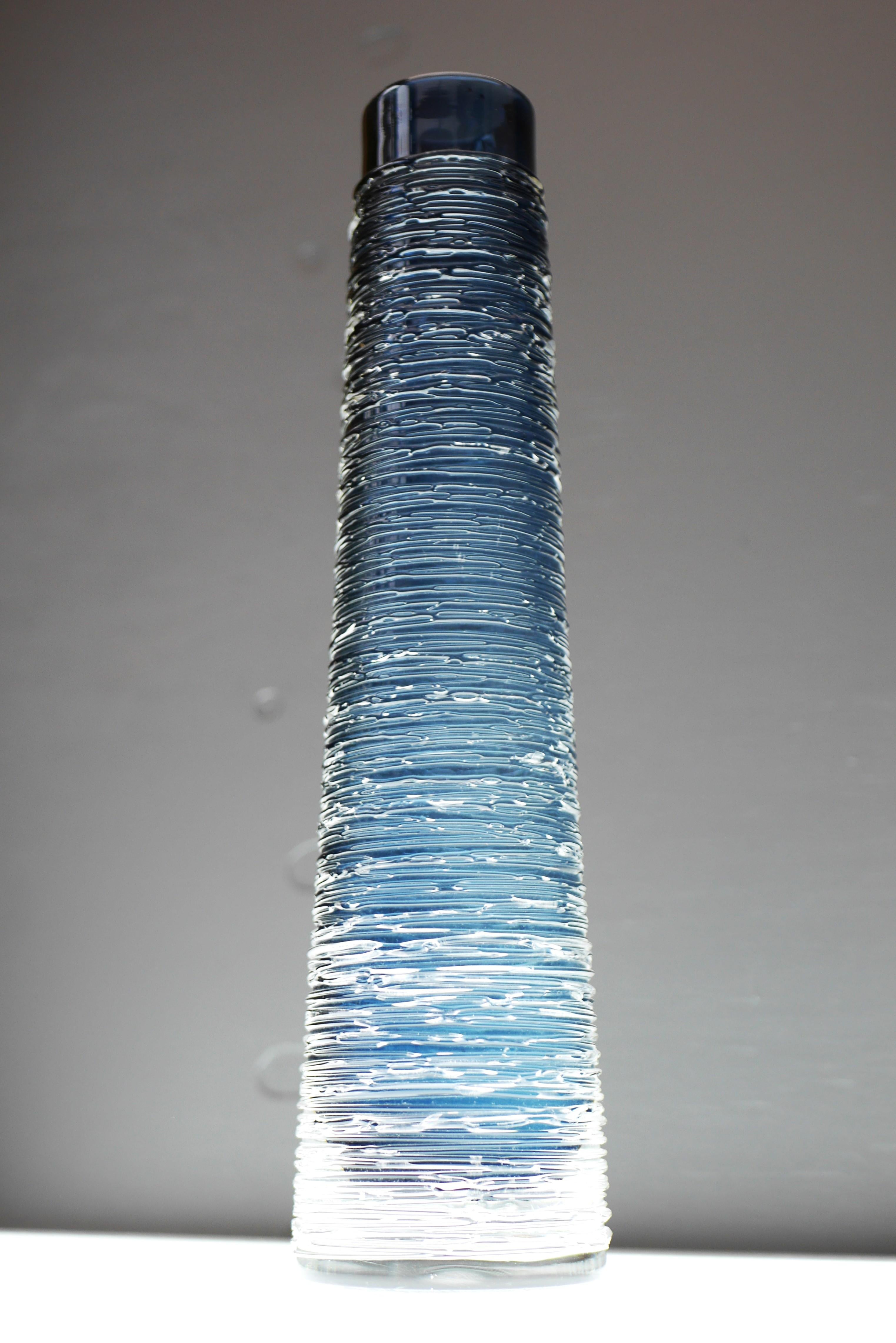 Mid-Century Modern Large Dark Blue Glass Vase by Bengt Edenfalk for Skruf, Sweden, 1970s, Signed For Sale