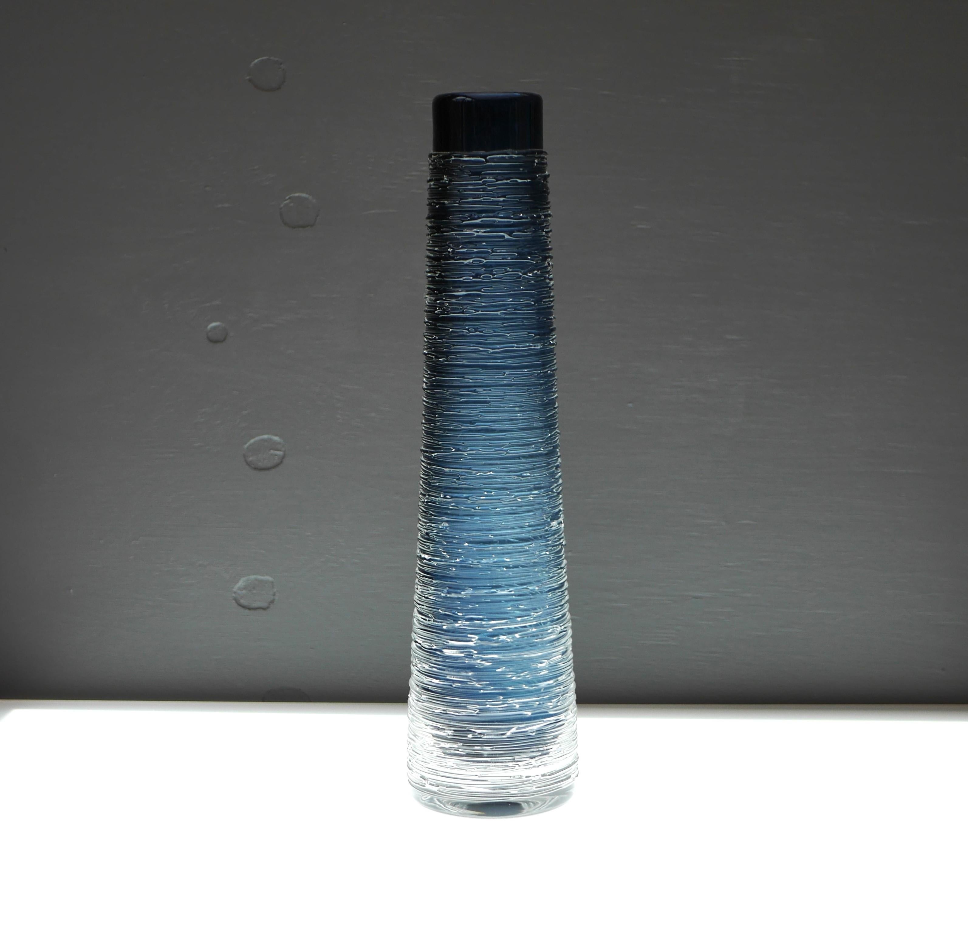 Large Dark Blue Glass Vase by Bengt Edenfalk for Skruf, Sweden, 1970s, Signed For Sale 8