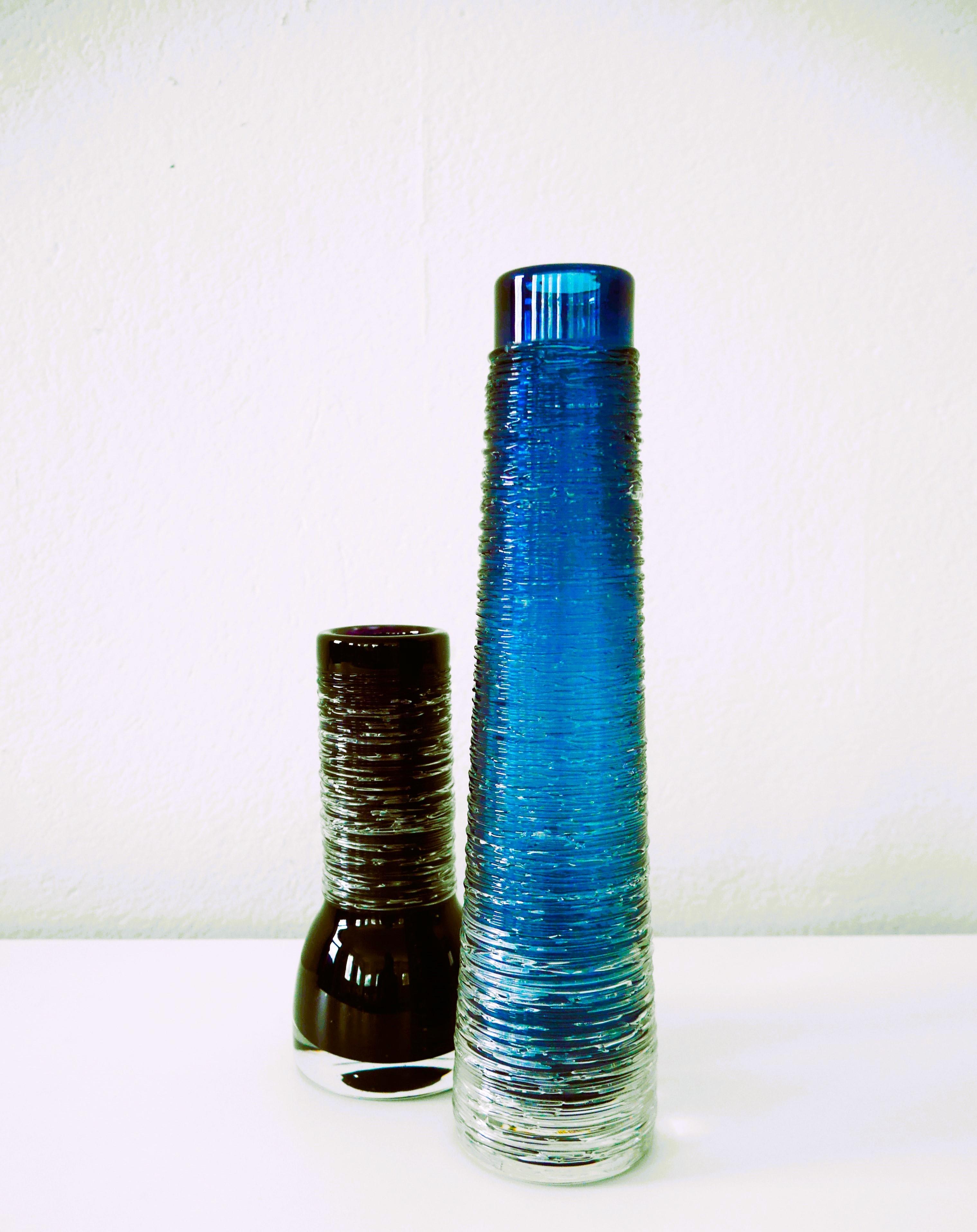 Large Dark Blue Glass Vase by Bengt Edenfalk for Skruf, Sweden, 1970s, Signed For Sale 9