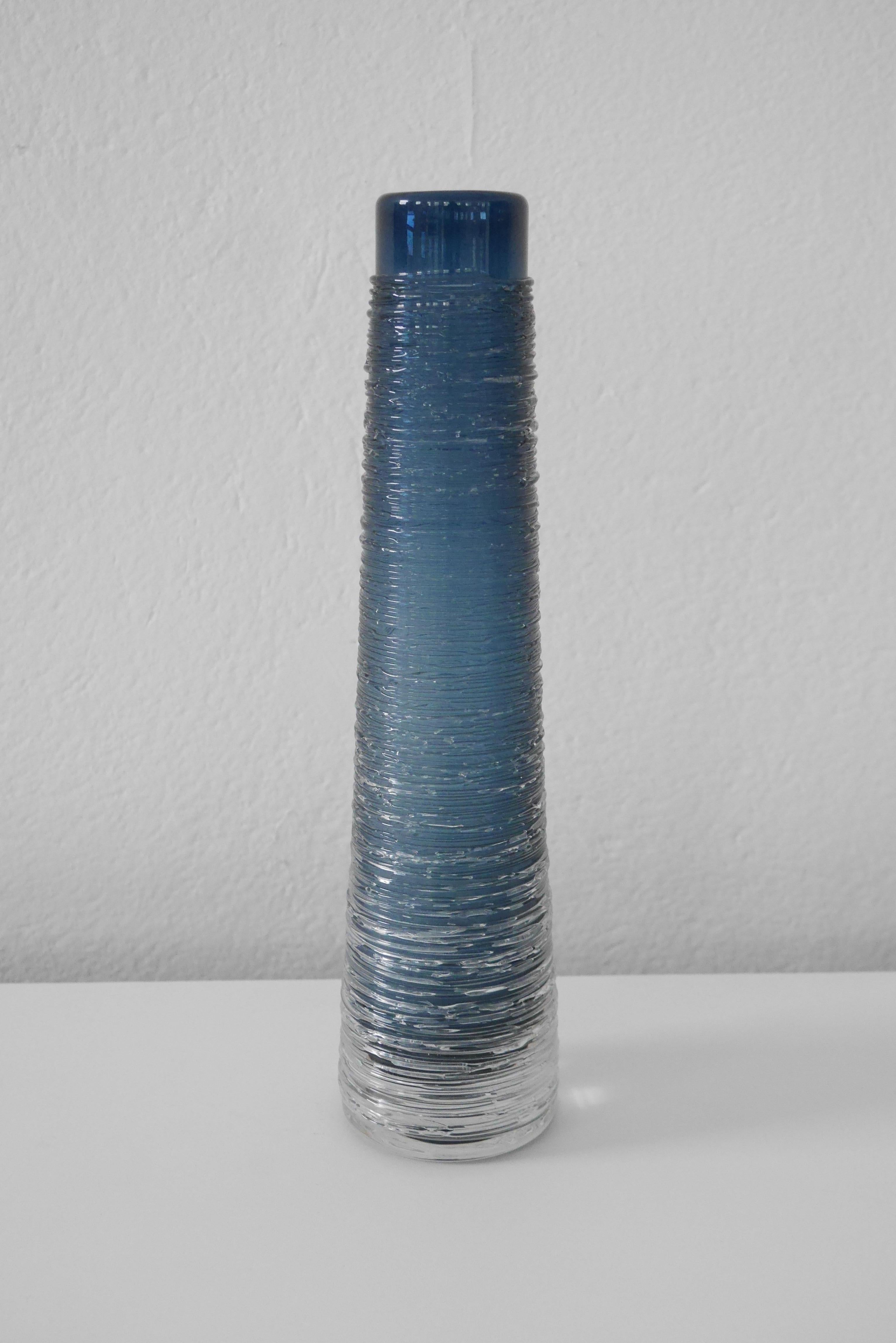 Large Dark Blue Glass Vase by Bengt Edenfalk for Skruf, Sweden, 1970s