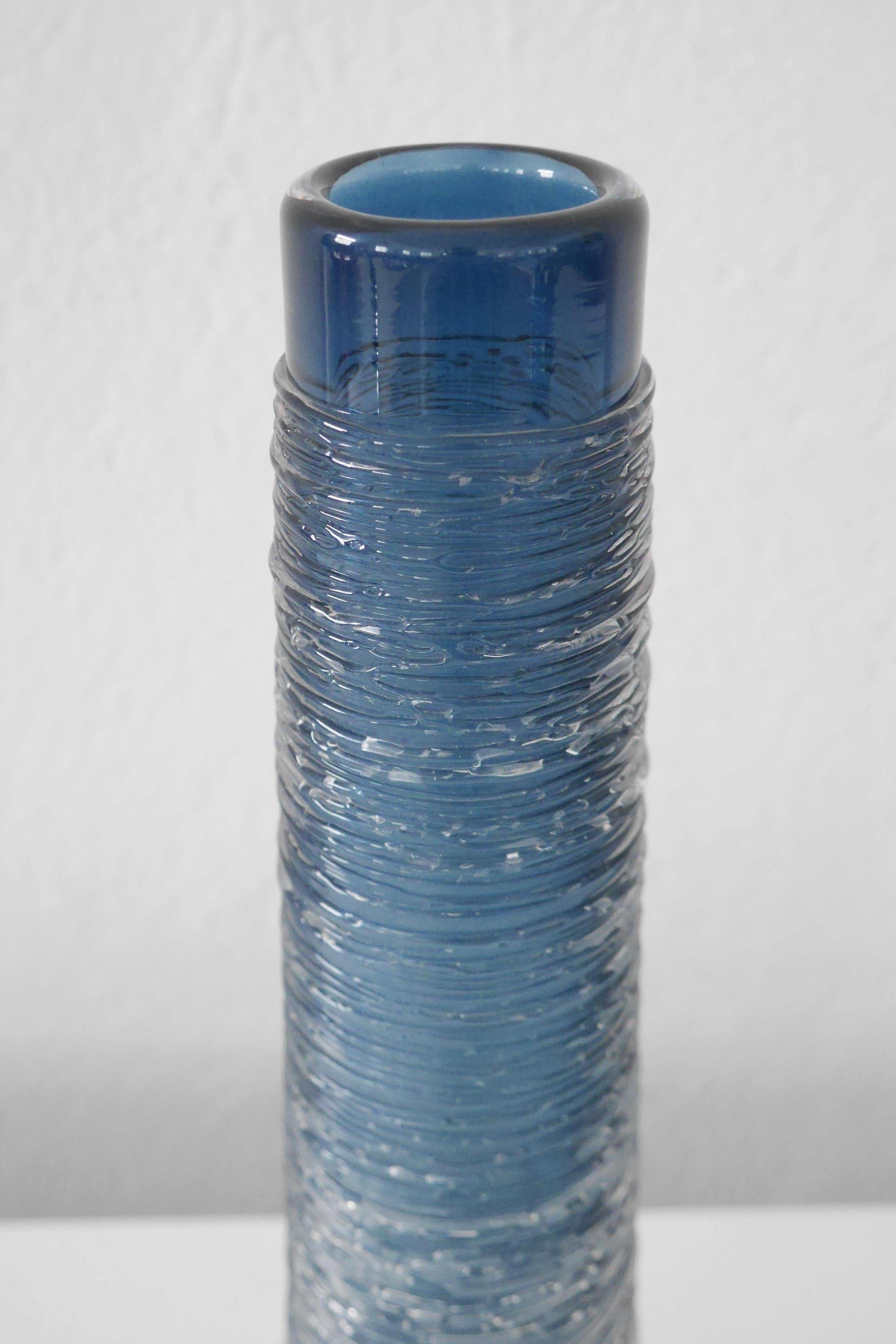 Late 20th Century Large Dark Blue Glass Vase by Bengt Edenfalk for Skruf, Sweden, 1970s, Signed For Sale