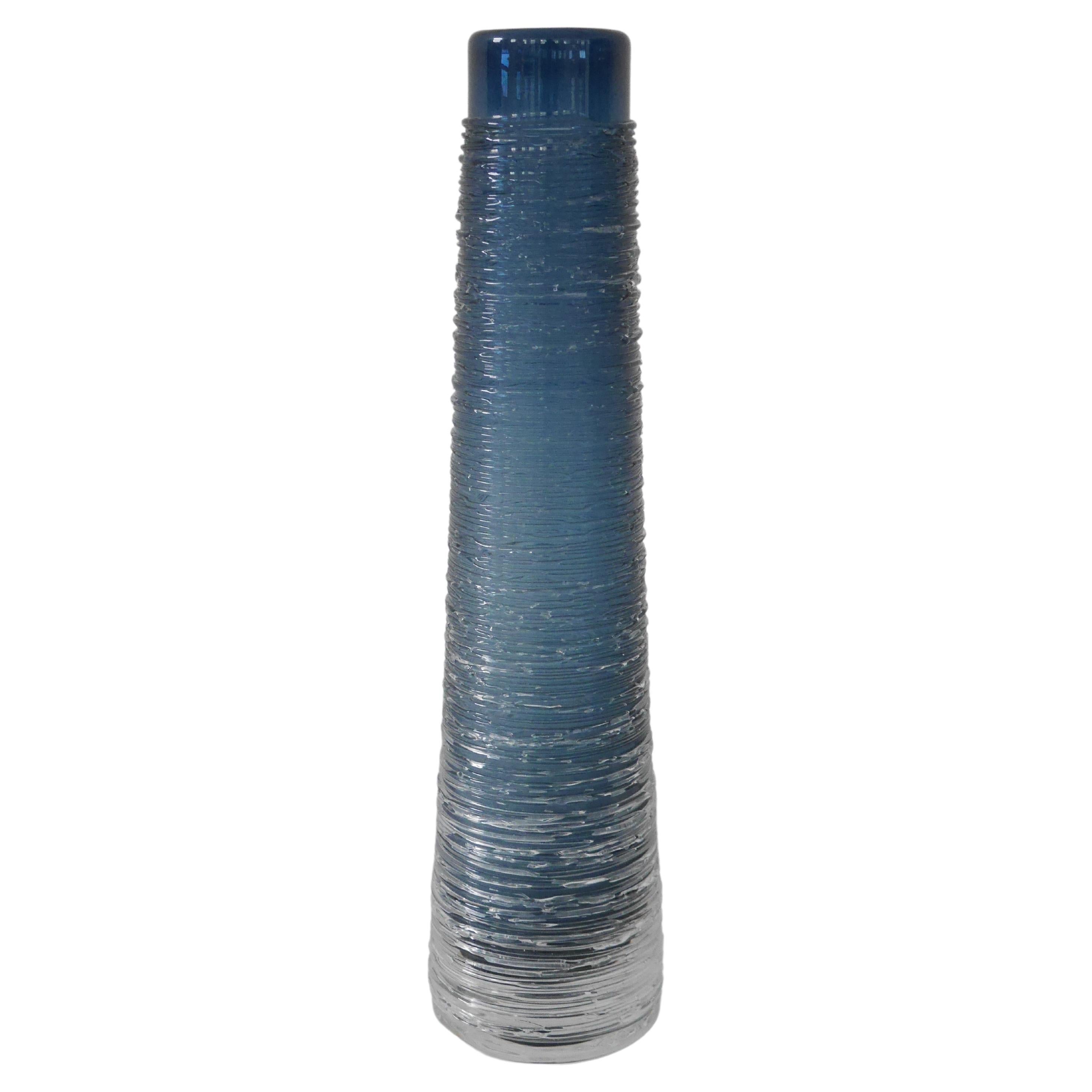 Large Dark Blue Glass Vase by Bengt Edenfalk for Skruf, Sweden, 1970s, Signed For Sale