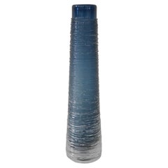 Retro Large Dark Blue Glass Vase by Bengt Edenfalk for Skruf, Sweden, 1970s, Signed