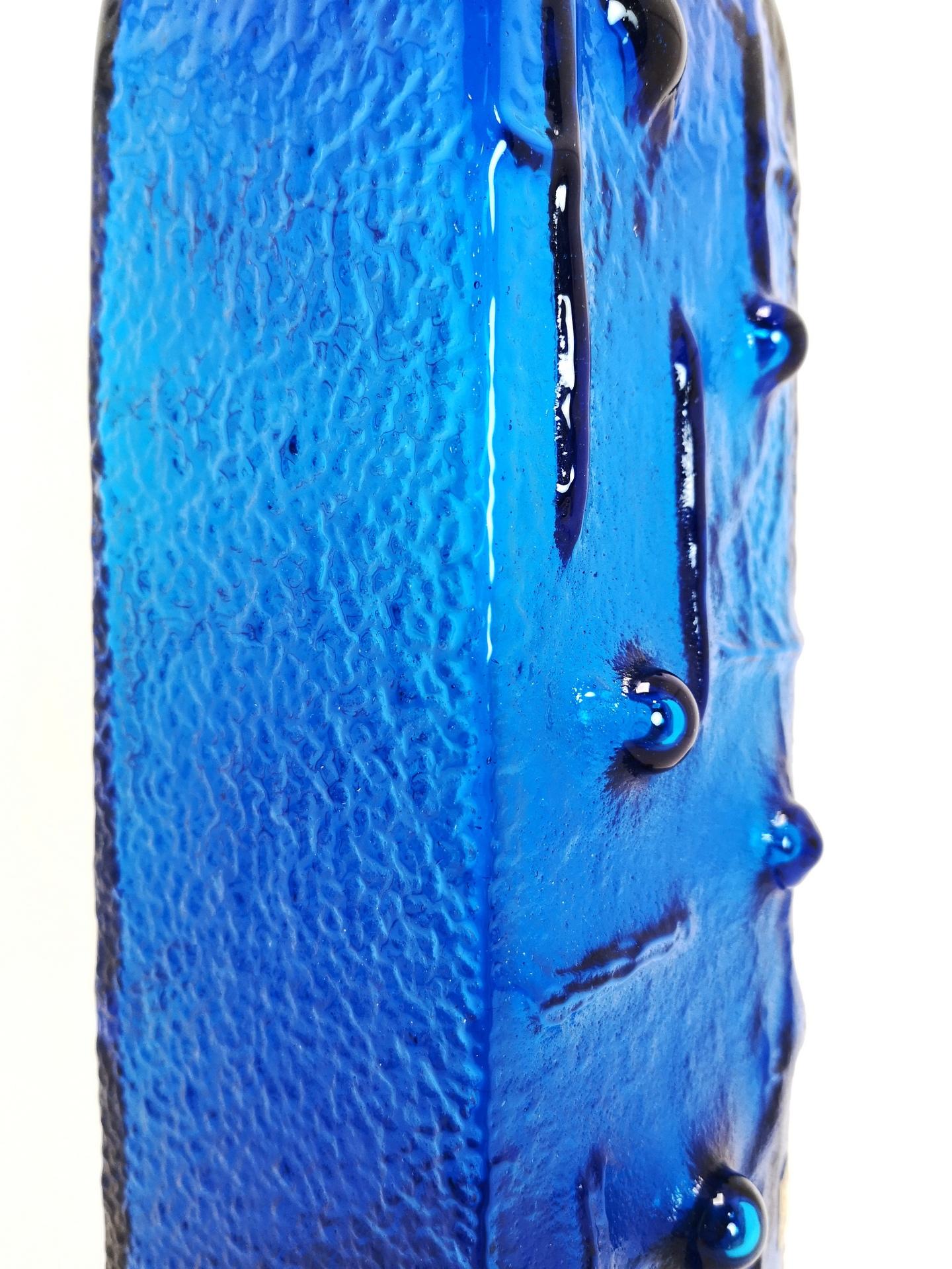 Mid-Century Modern Large Dark Blue Mid-Century Hand Made Glass Bottle by Karol Holosko, 1960s